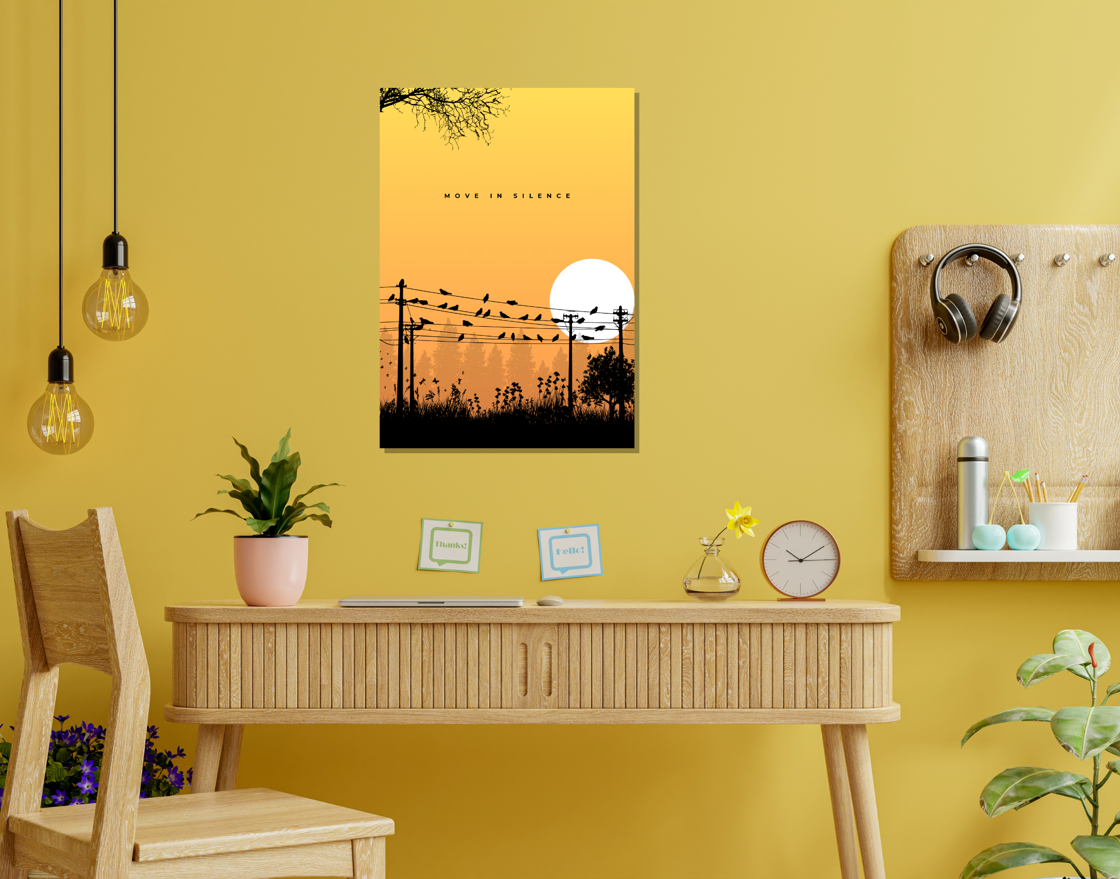"MOVE IN SILENCE- SUNSET VIBE"- Shiny & Sturdy Metallic Poster Art That Pops & Sticks