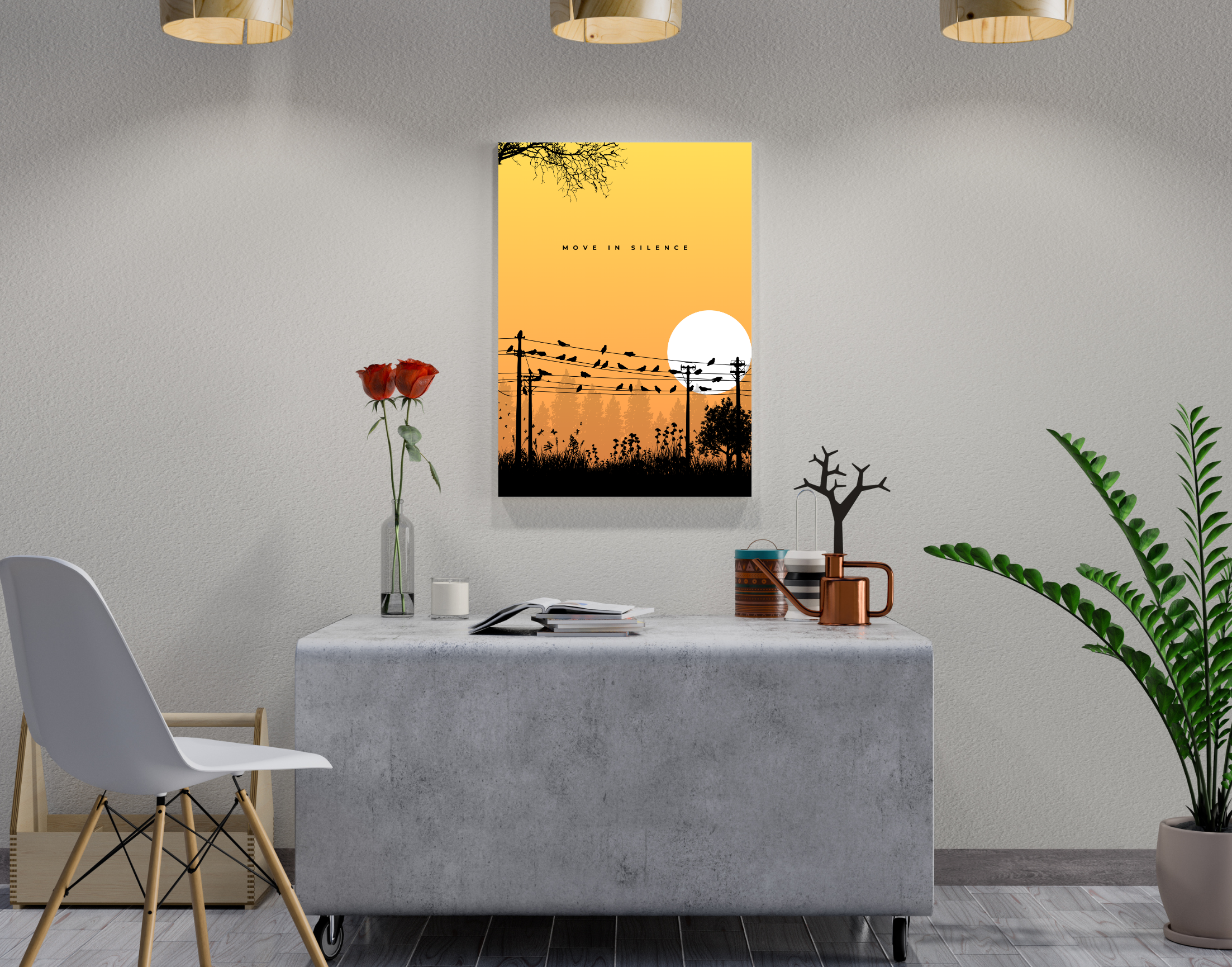 "MOVE IN SILENCE- SUNSET VIBE"- Shiny & Sturdy Metallic Poster Art That Pops & Sticks