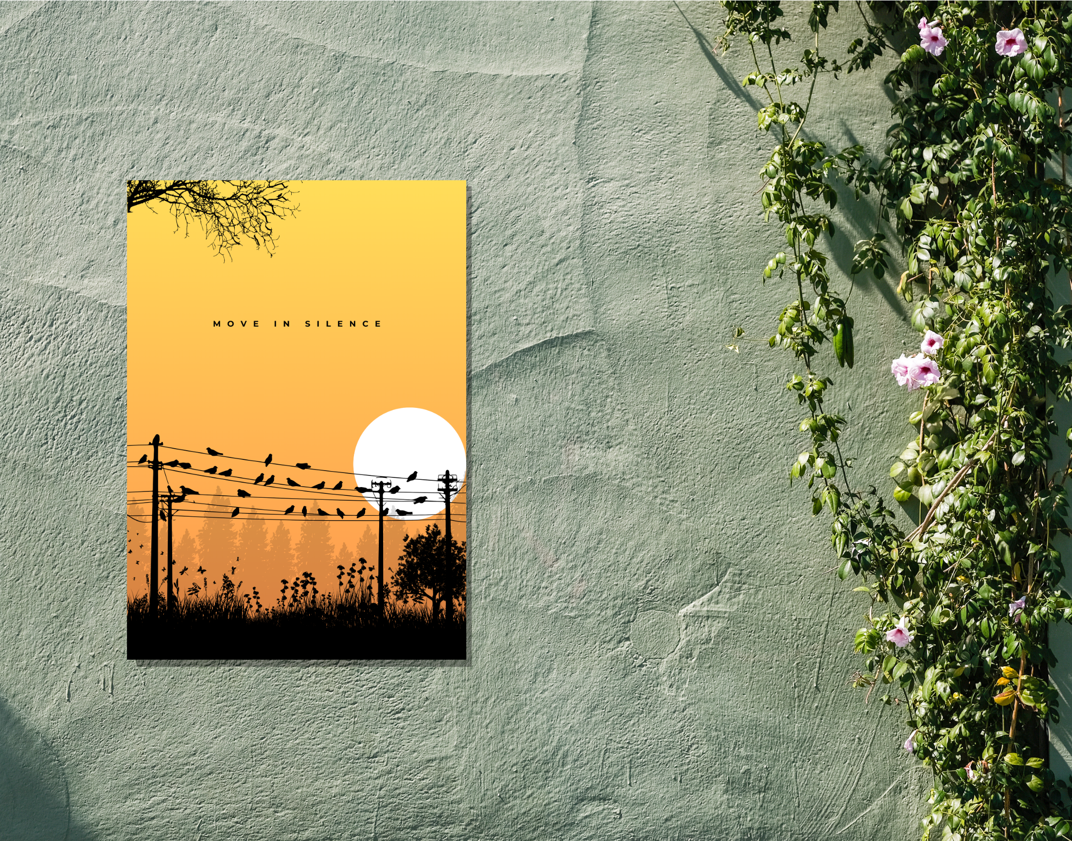 "MOVE IN SILENCE- SUNSET VIBE"- Shiny & Sturdy Metallic Poster Art That Pops & Sticks