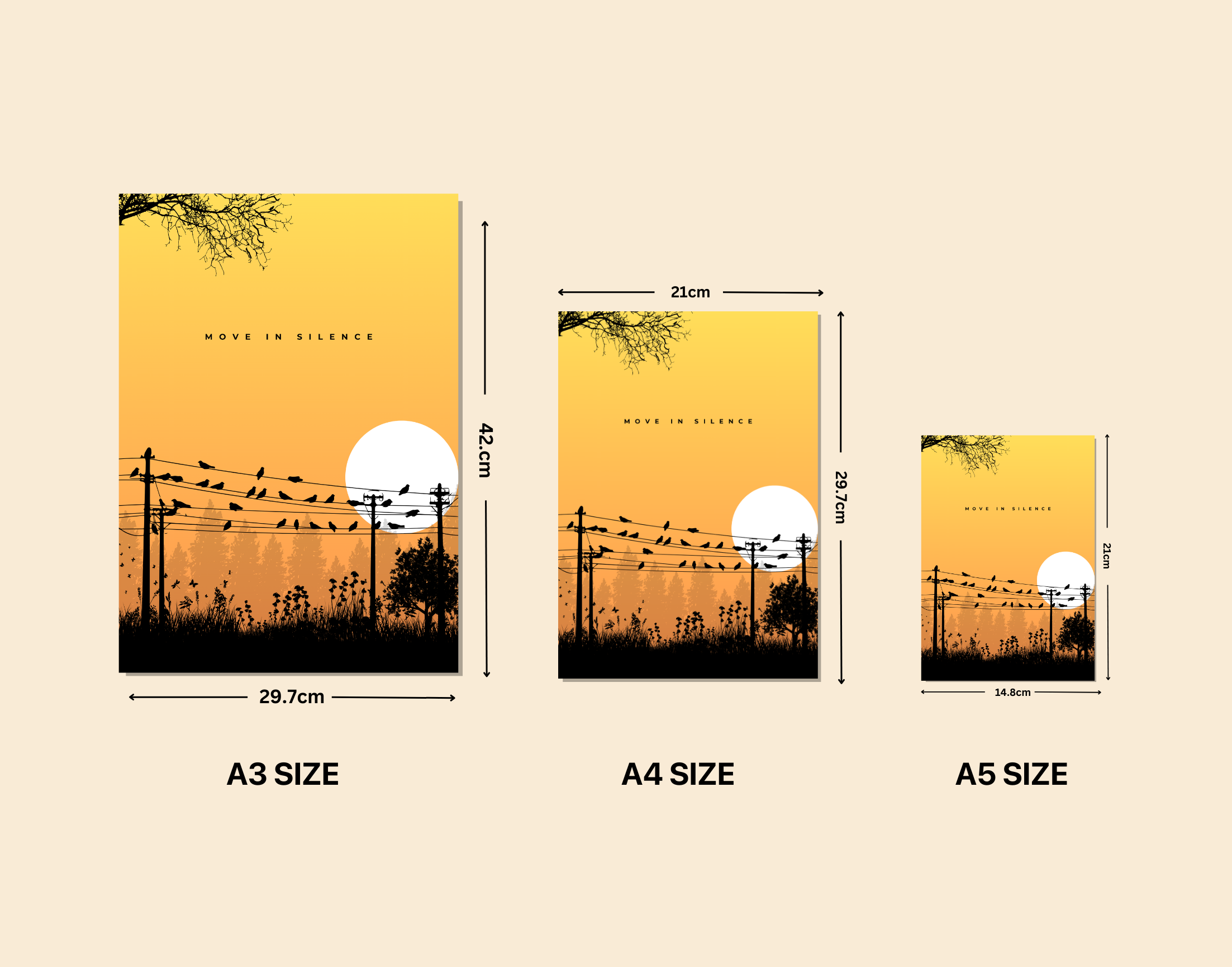 "MOVE IN SILENCE- SUNSET VIBE"- Shiny & Sturdy Metallic Poster Art That Pops & Sticks