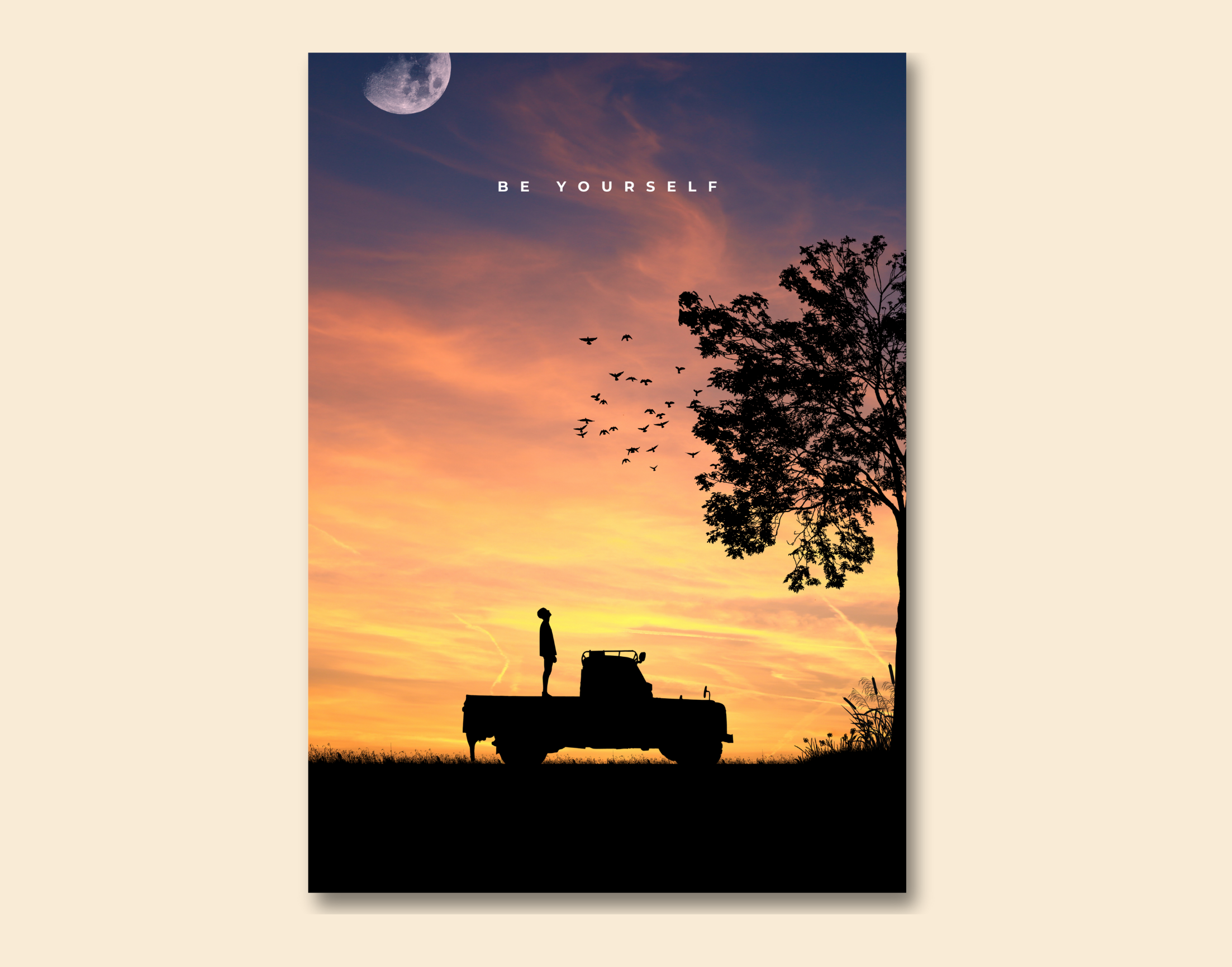 "BE YOURSELF- ADVENTURE"- Shiny & Sturdy Metallic Poster Art That Pops & Sticks