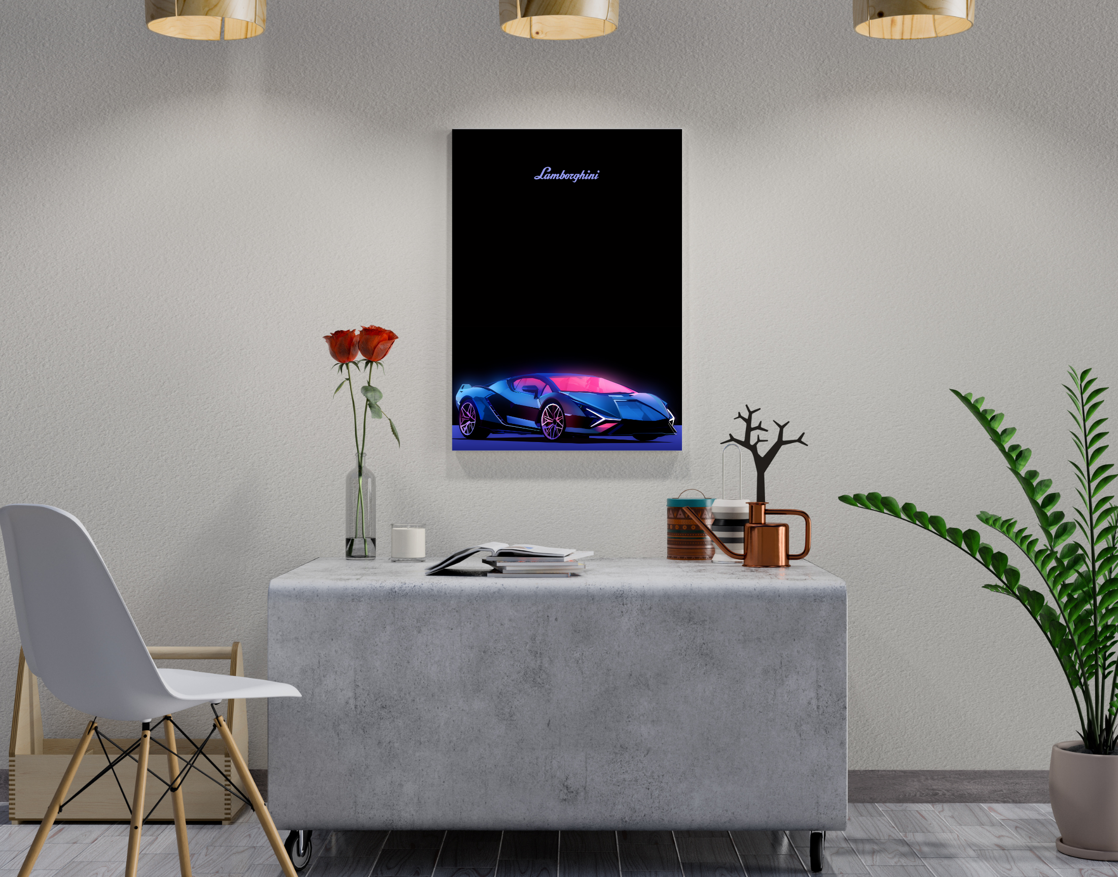 "LAMBORGHINI- PINK BLUE"- Shiny & Sturdy Metallic Poster Art That Pops & Sticks