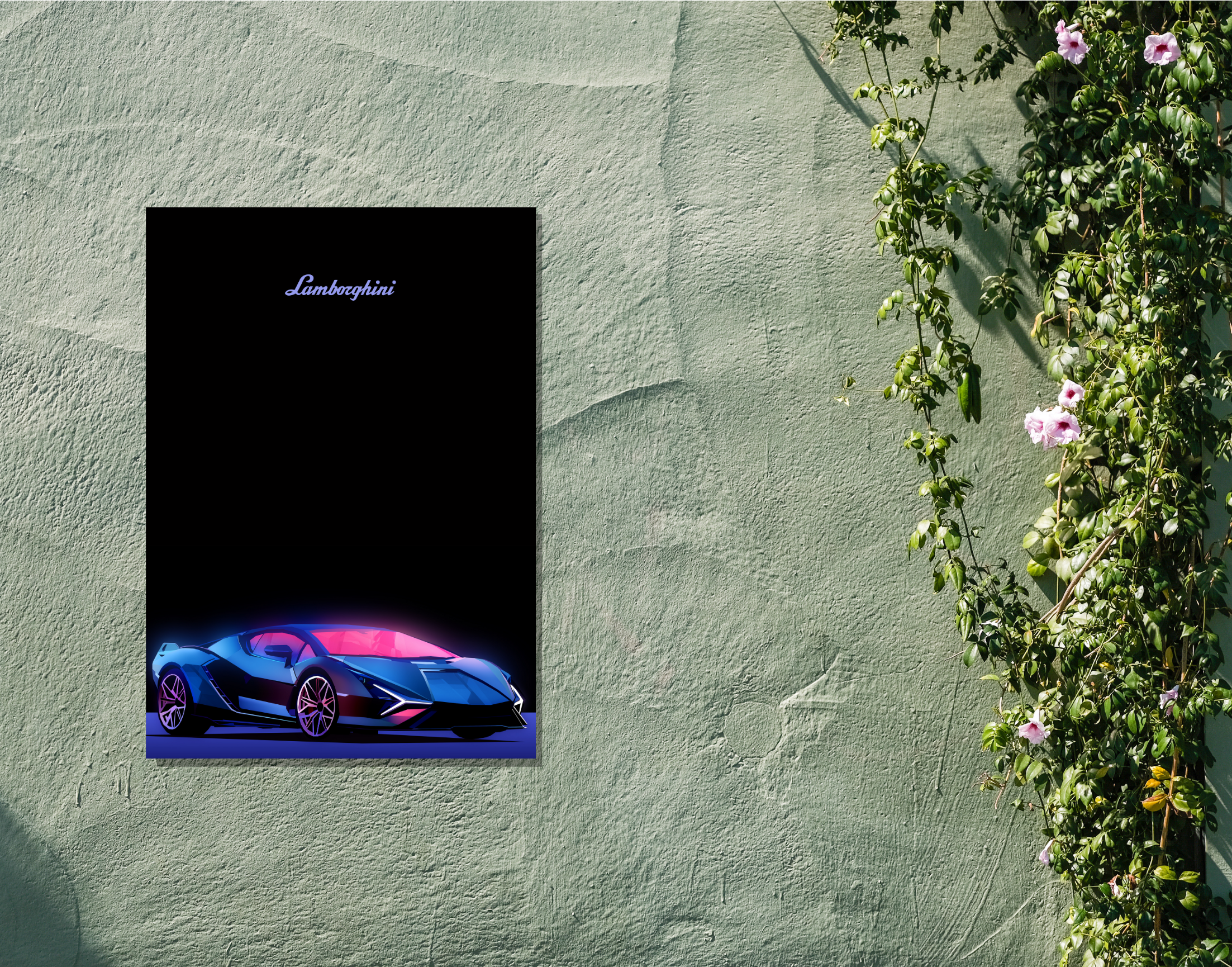"LAMBORGHINI- PINK BLUE"- Shiny & Sturdy Metallic Poster Art That Pops & Sticks