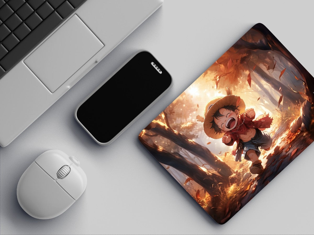 "Chibi Luffy: The Happy Version" Mousepad Enhance Your Workspace with Style