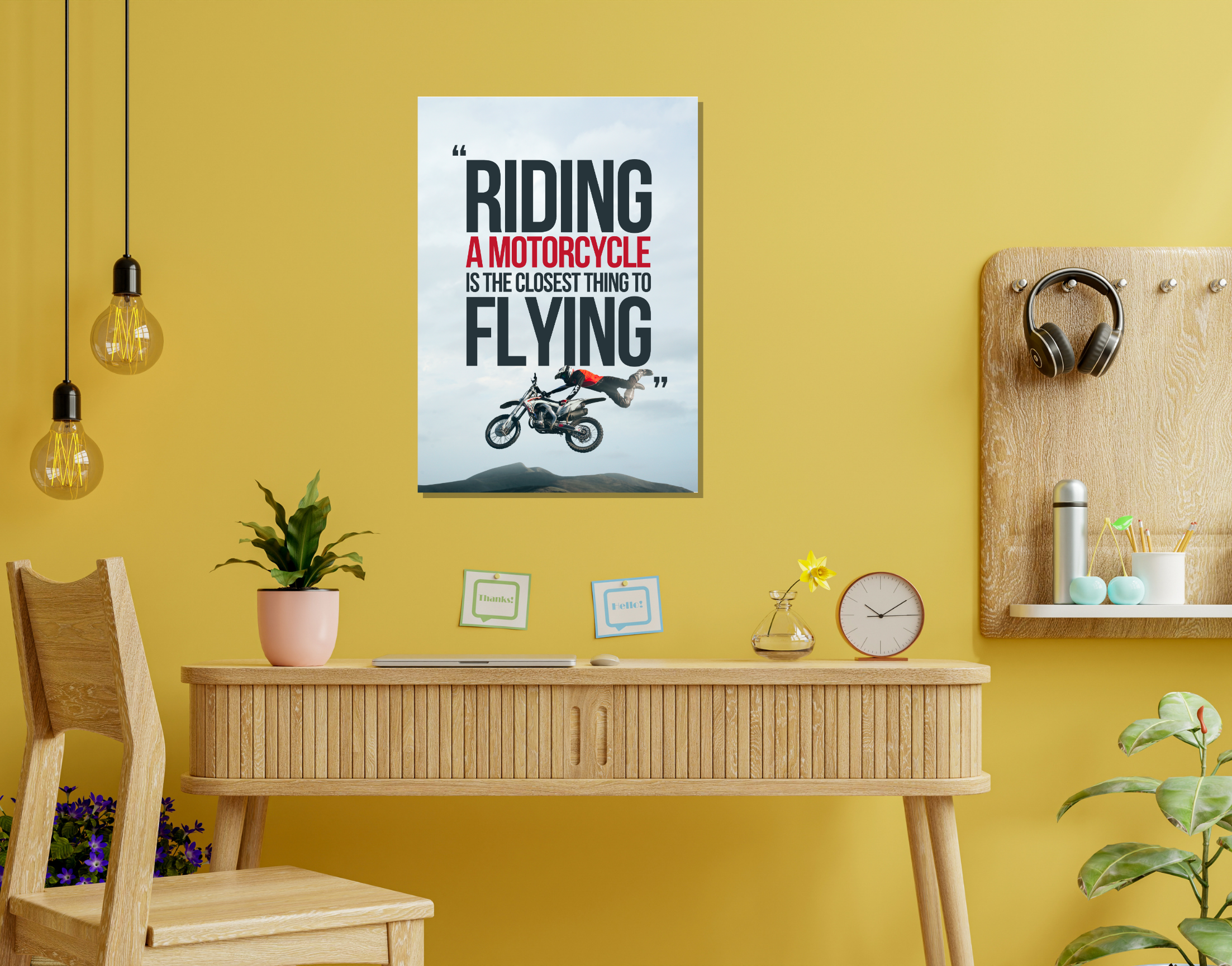 "MOTORCYCLE=FLYING"- Shiny & Sturdy Metallic Poster Art That Pops & Sticks