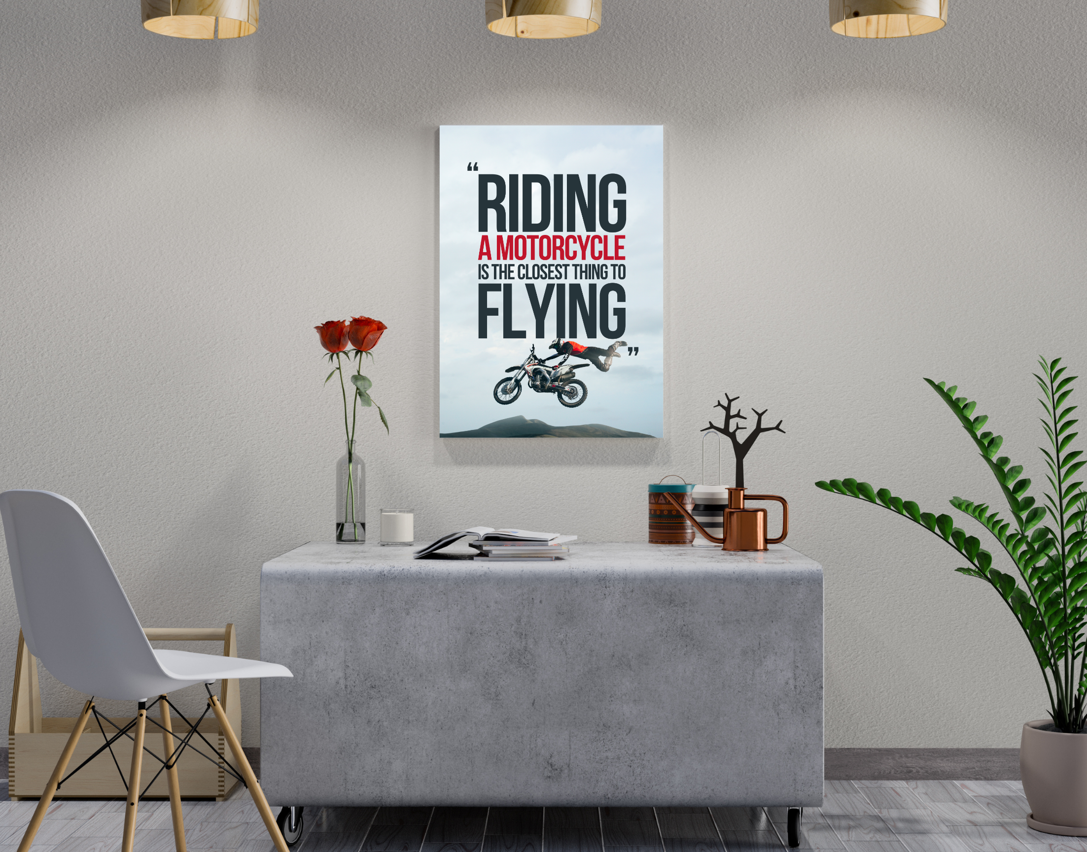 "MOTORCYCLE=FLYING"- Shiny & Sturdy Metallic Poster Art That Pops & Sticks