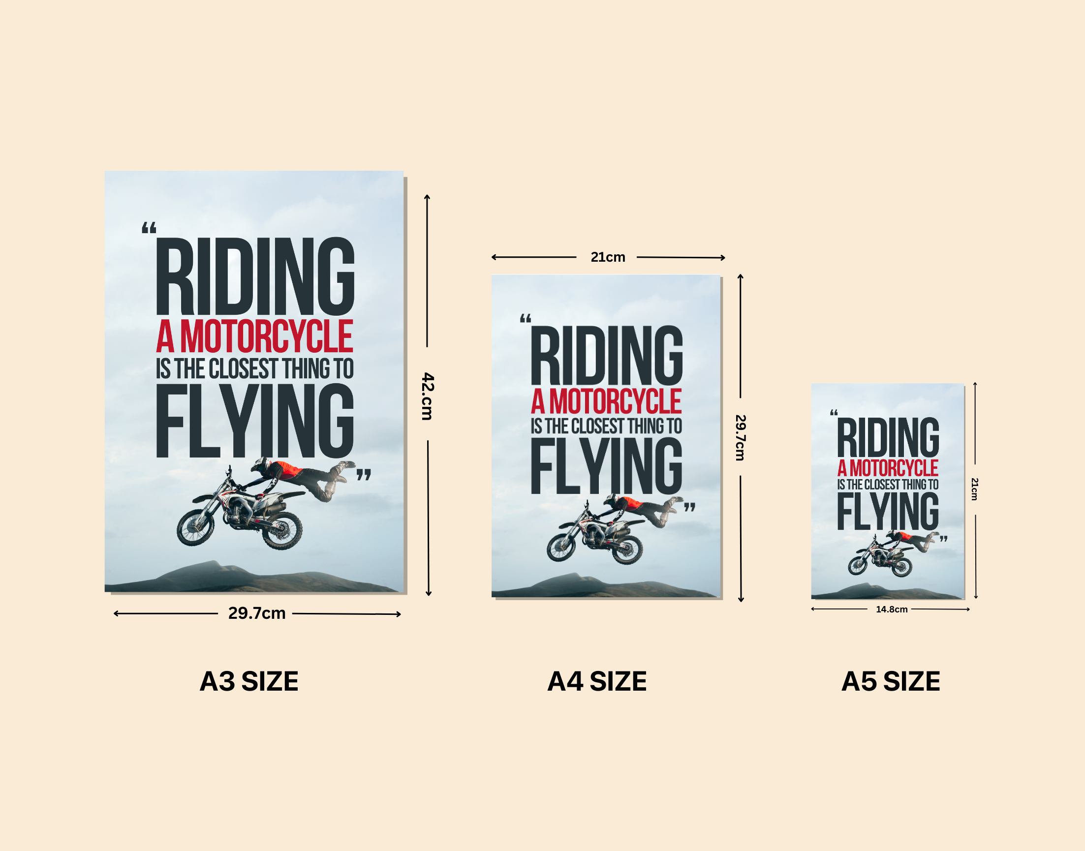 "MOTORCYCLE=FLYING"- Shiny & Sturdy Metallic Poster Art That Pops & Sticks