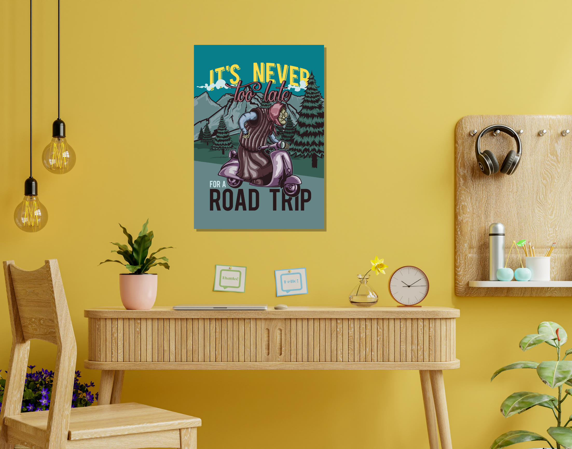 "It's Never Too Late For A Road Trip"- Shiny & Sturdy Metallic Poster Art That Pops & Sticks