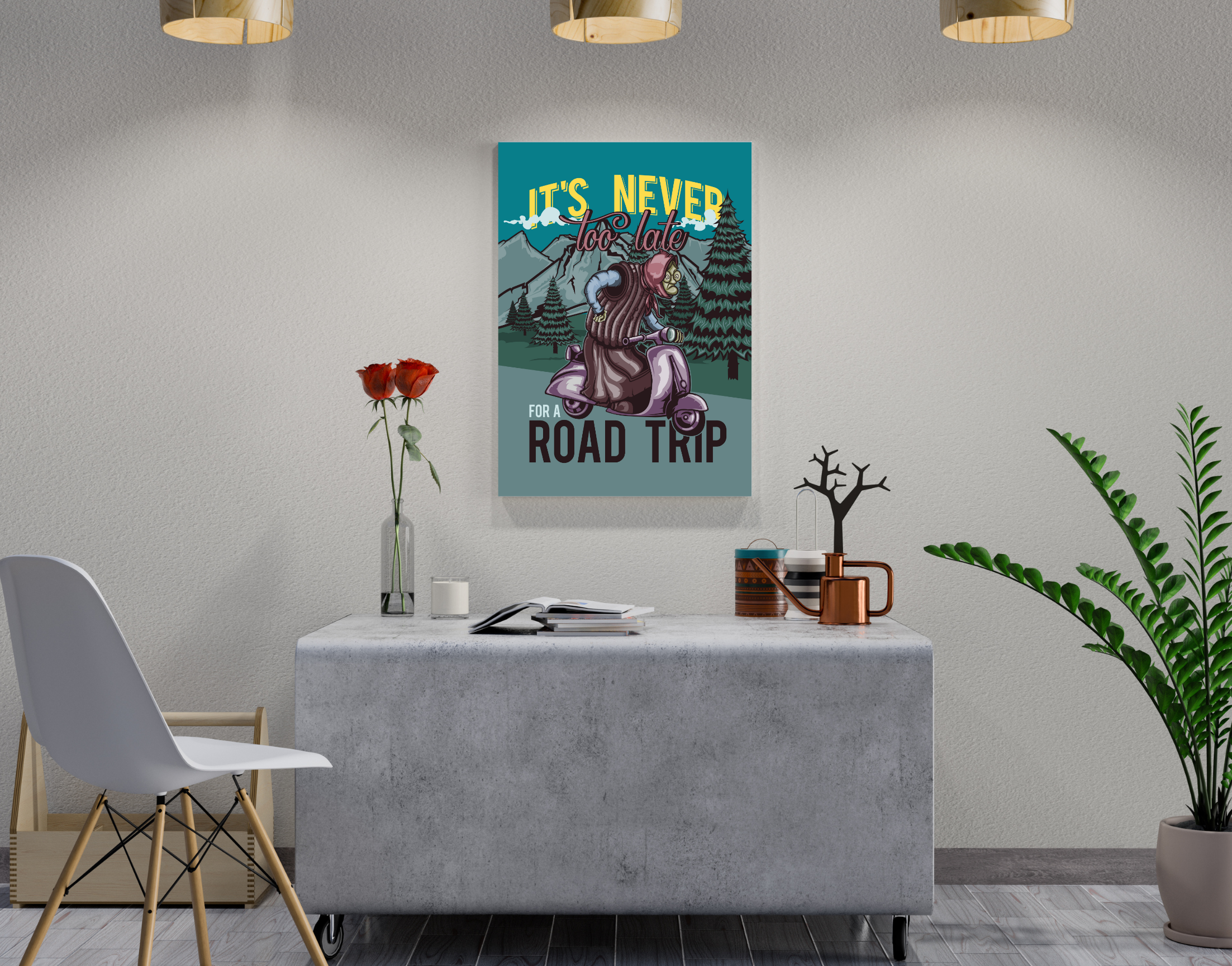 "It's Never Too Late For A Road Trip"- Shiny & Sturdy Metallic Poster Art That Pops & Sticks