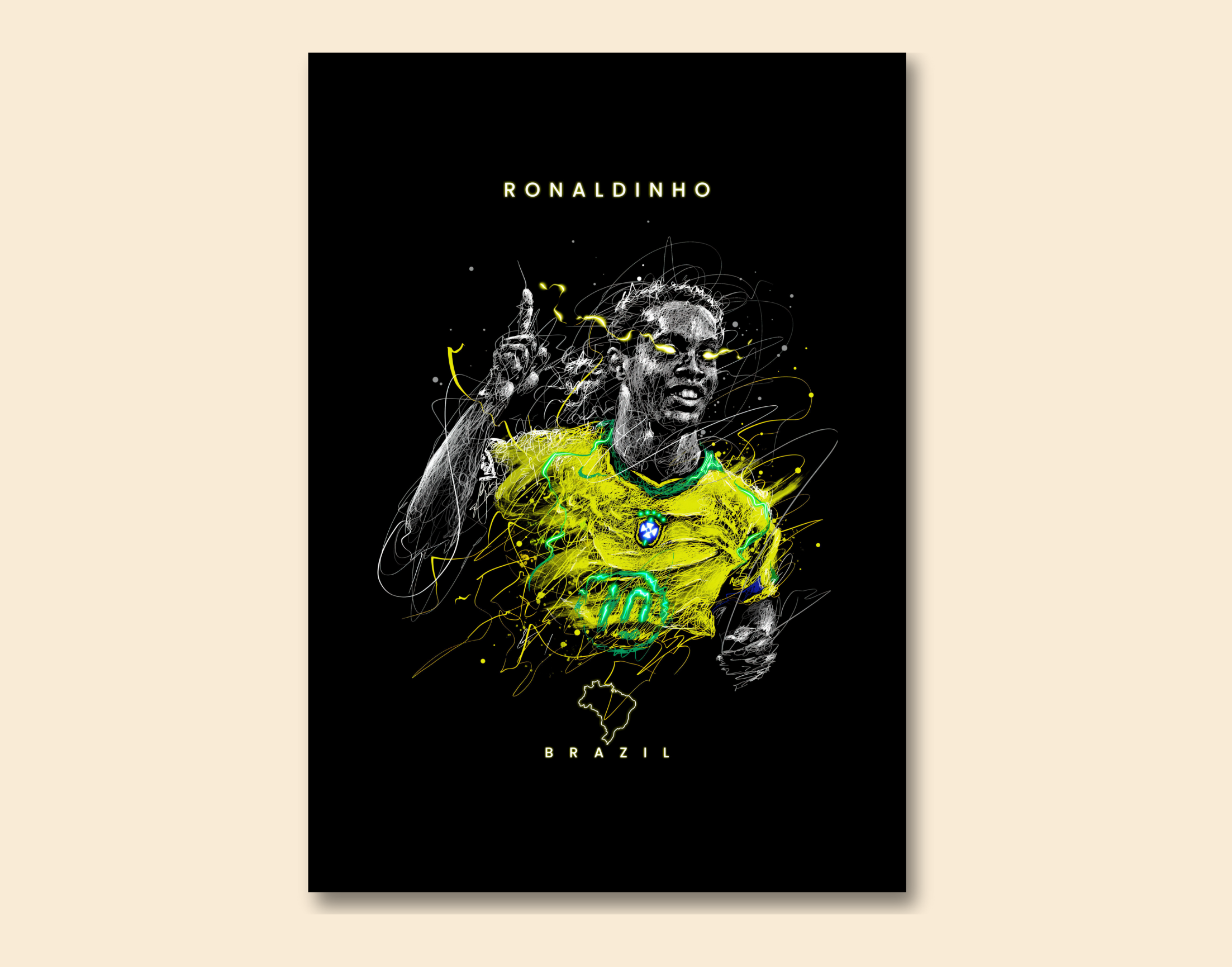 "RONALDHINO- BRAZIL"- Shiny & Sturdy Metallic Poster Art That Pops & Sticks