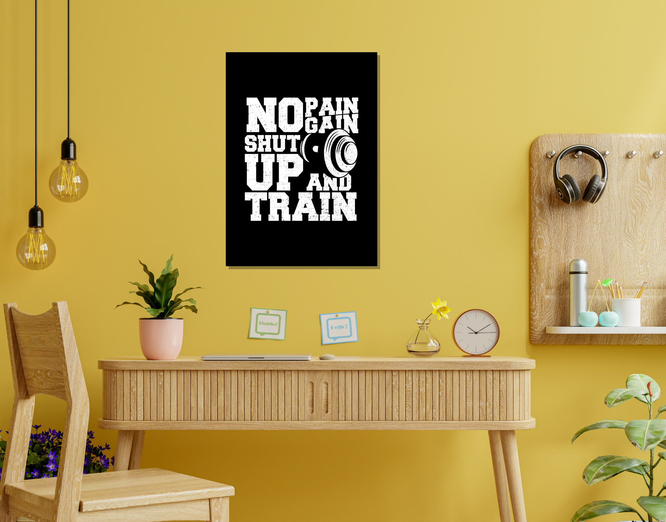 "NO PAIN NO GAIN- JUST TRAIN"- Shiny & Sturdy Metallic Poster Art That Pops & Sticks
