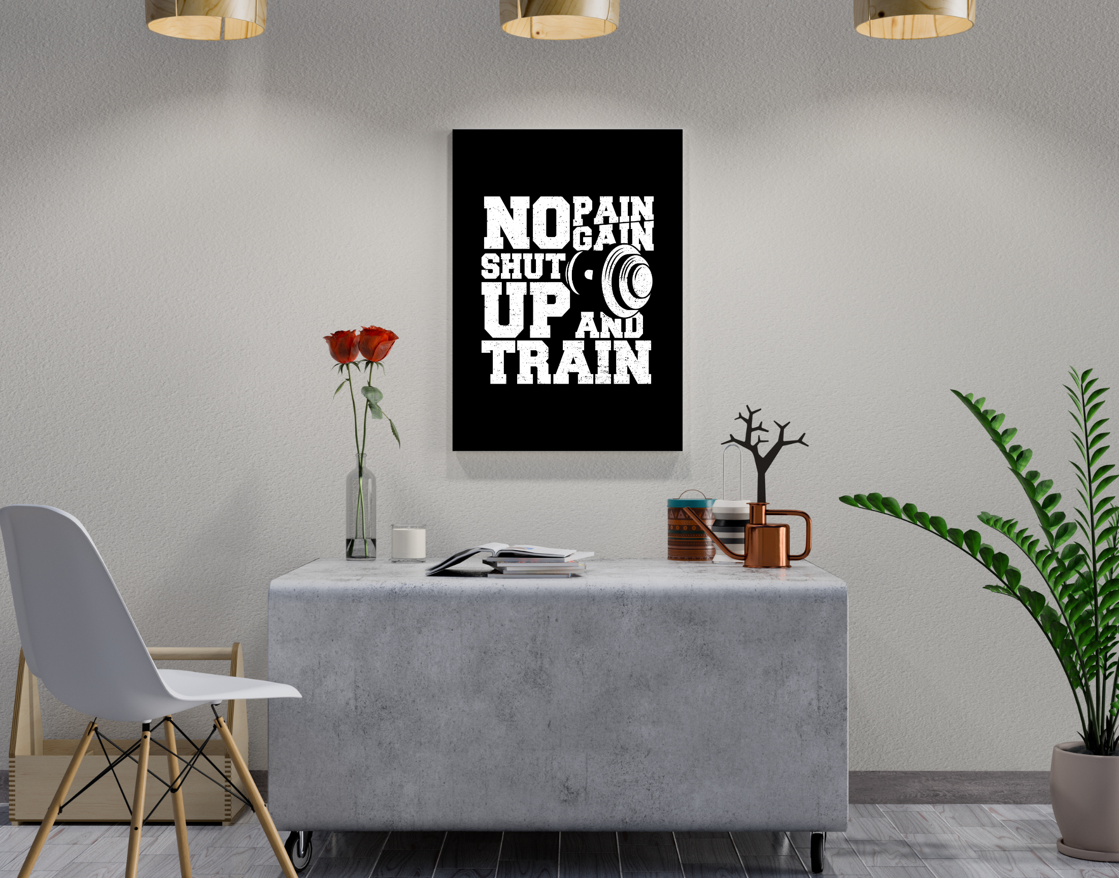 "NO PAIN NO GAIN- JUST TRAIN"- Shiny & Sturdy Metallic Poster Art That Pops & Sticks