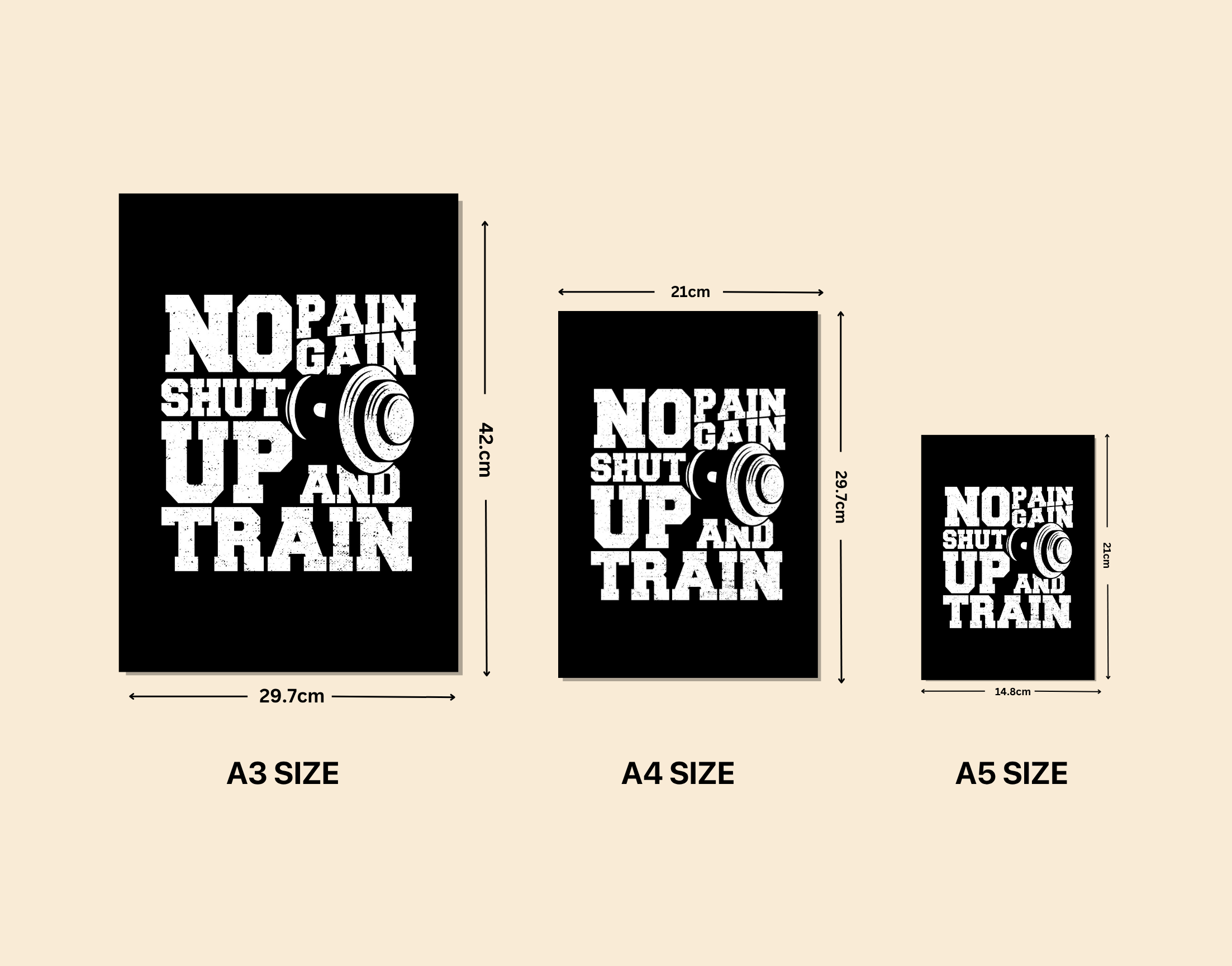 "NO PAIN NO GAIN- JUST TRAIN"- Shiny & Sturdy Metallic Poster Art That Pops & Sticks