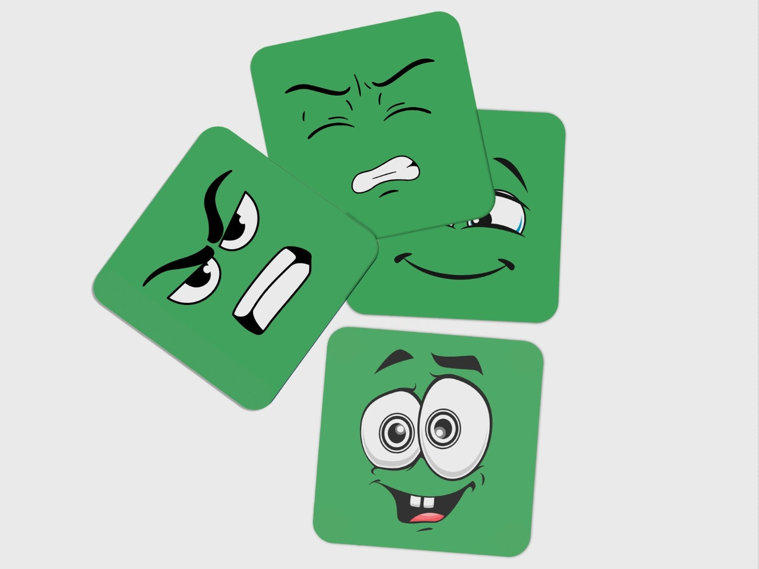 Green Emotion Emoji' Coaster Set of 4