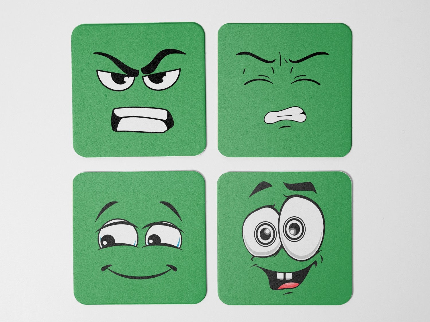 Green Emotion Emoji' Coaster Set of 4
