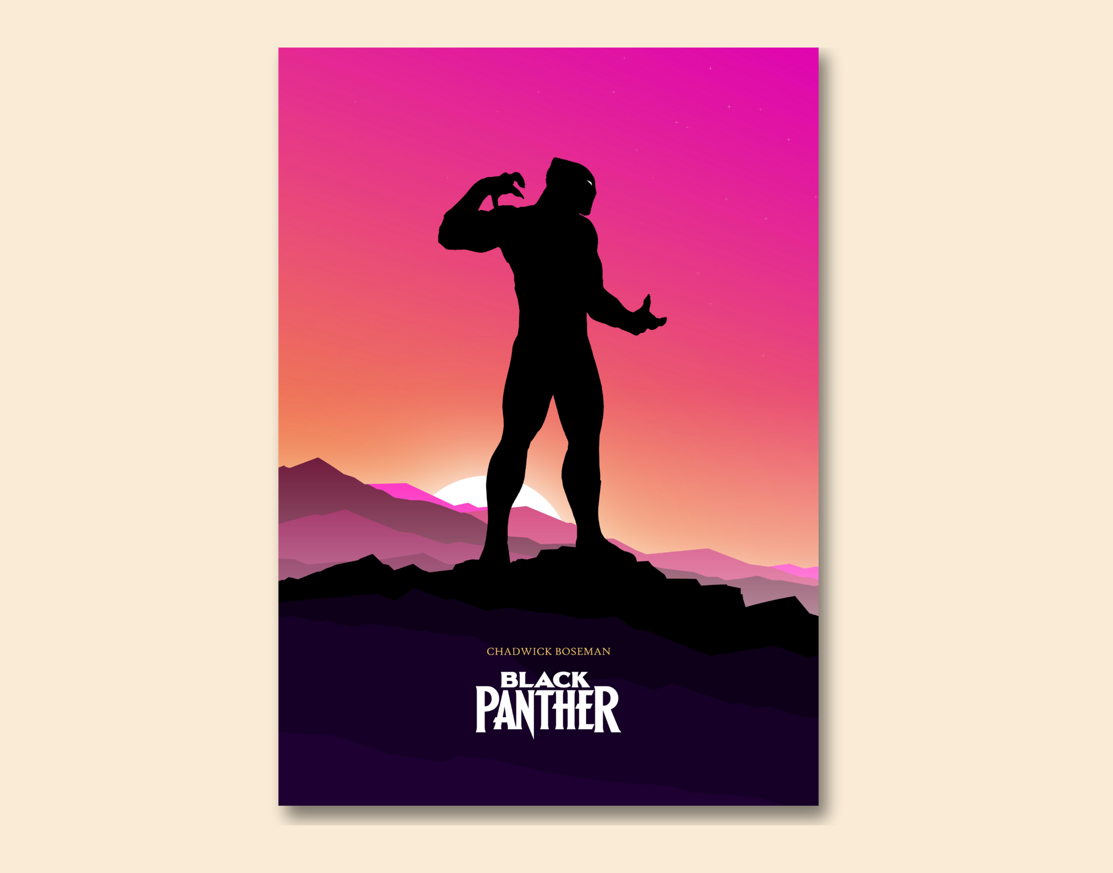 "CHADWICK BOSEMAN- BLACK PANTHER"- Shiny & Sturdy Metallic Poster Art That Pops & Sticks