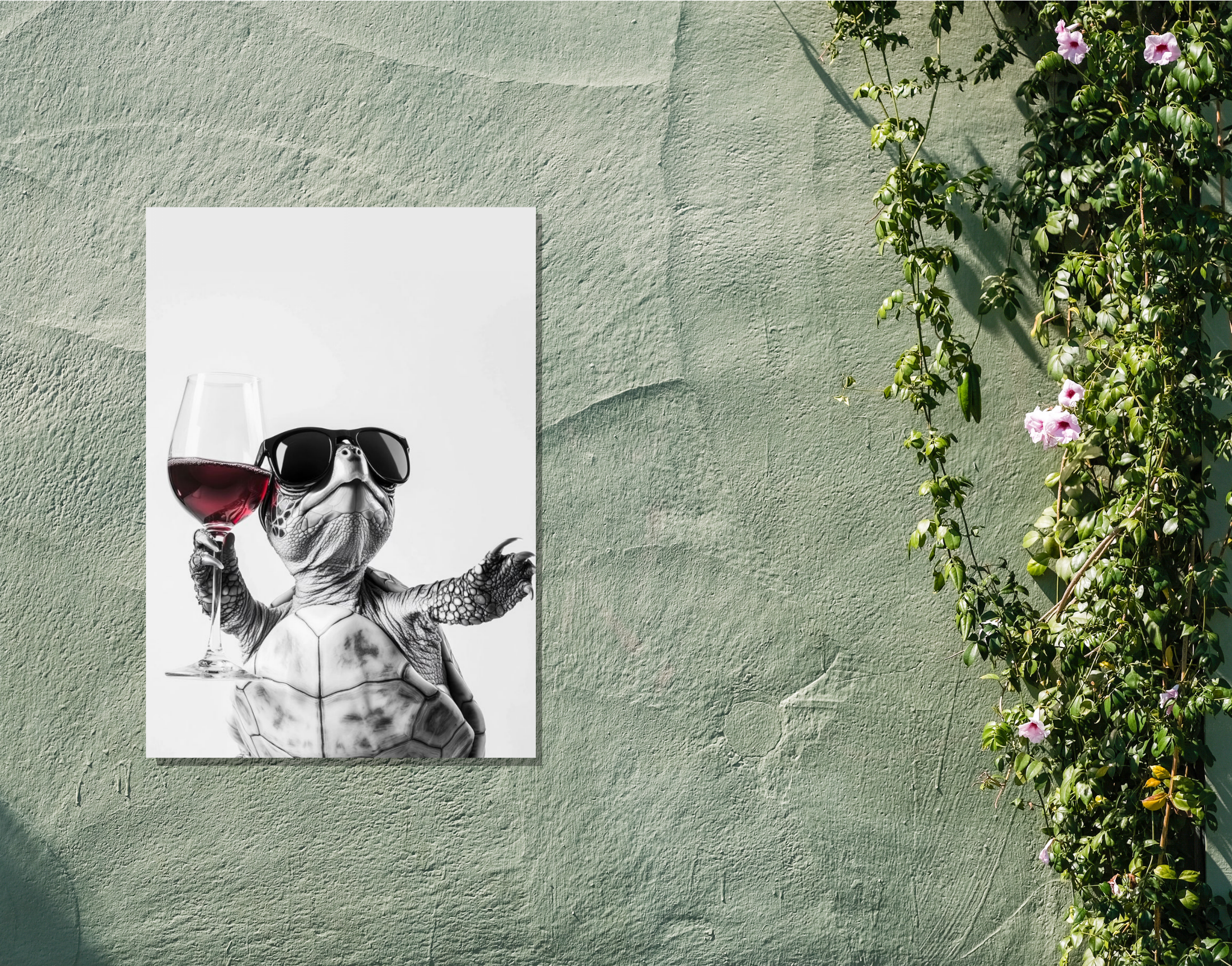 "HIGH ON WINE: Turtle Edition"- Shiny & Sturdy Metallic Poster Art That Pops & Sticks