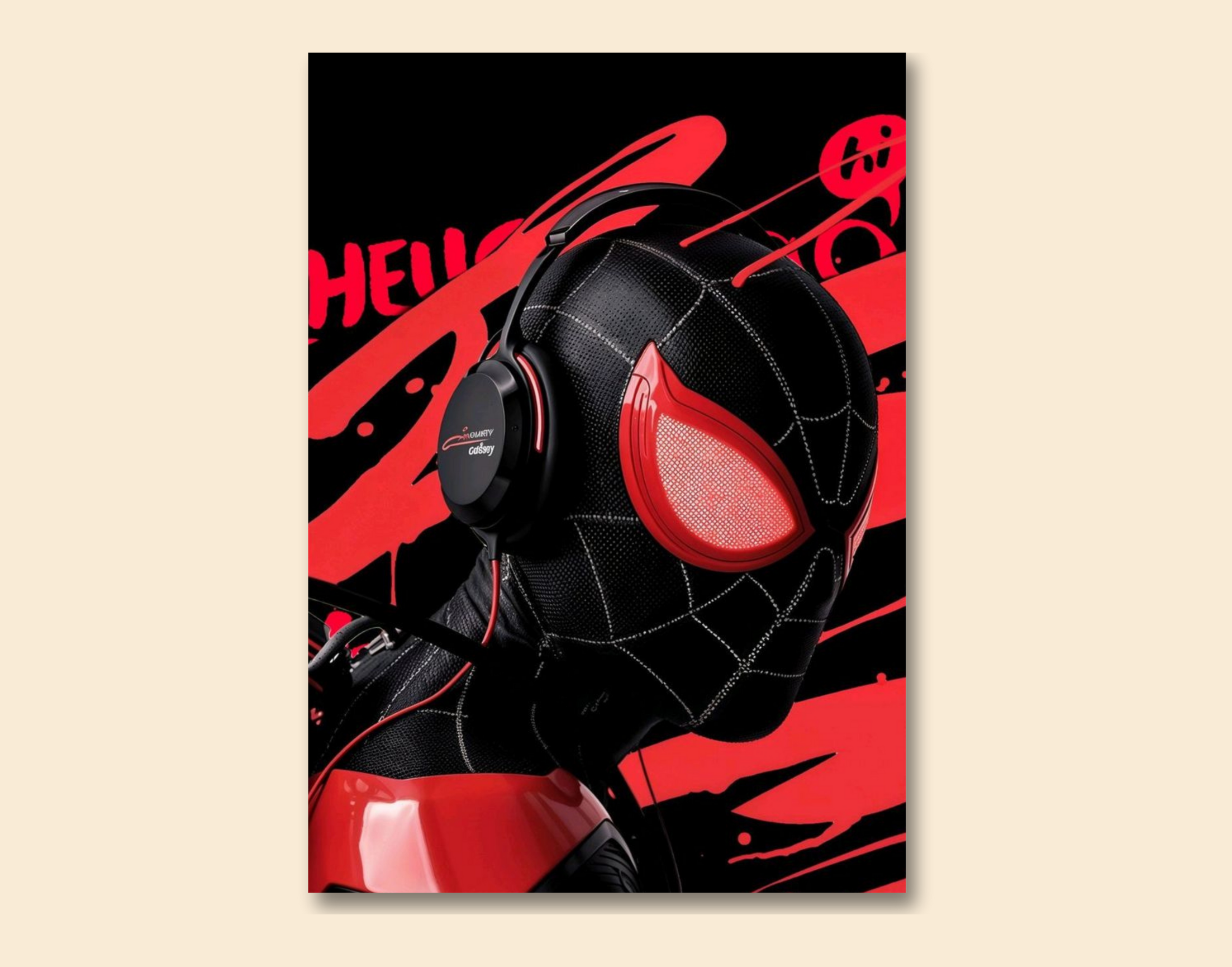 "Spiderman #Headphone On"- Shiny & Sturdy Metallic Poster Art That Pops & Sticks