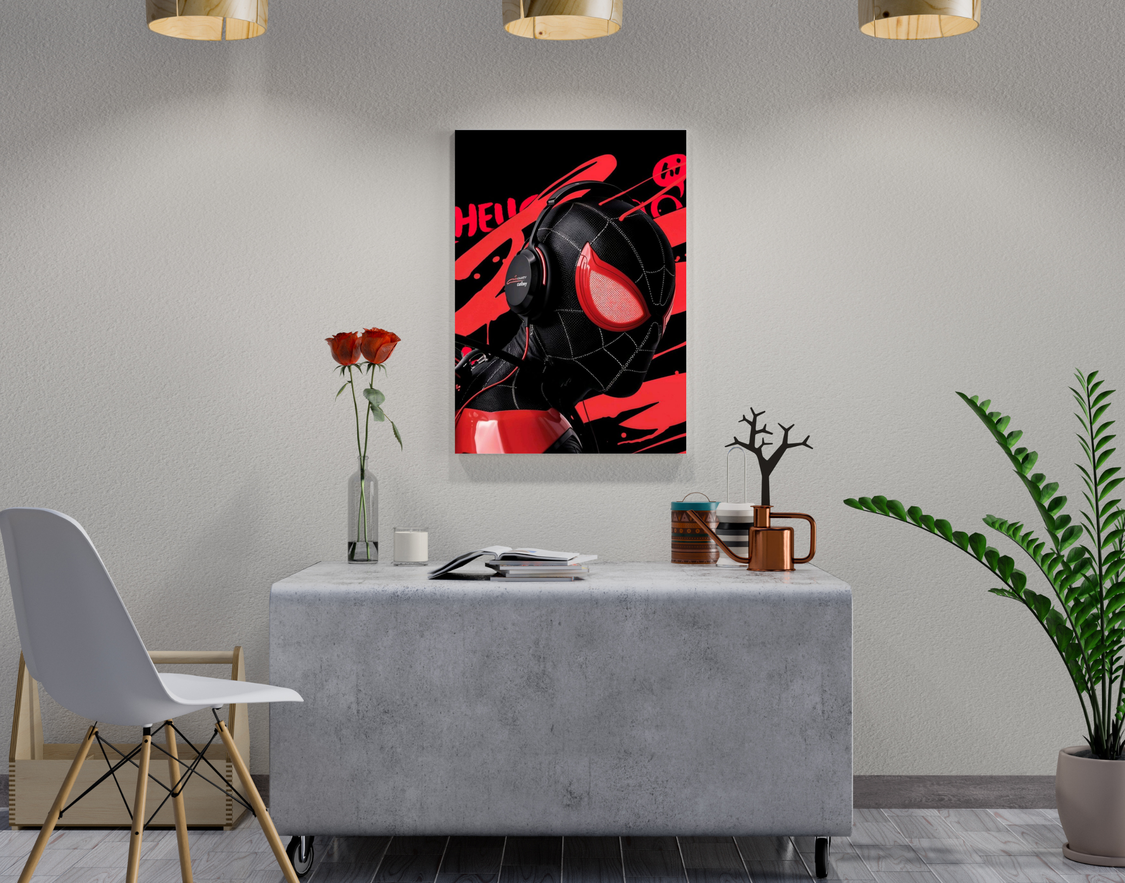 "Spiderman #Headphone On"- Shiny & Sturdy Metallic Poster Art That Pops & Sticks