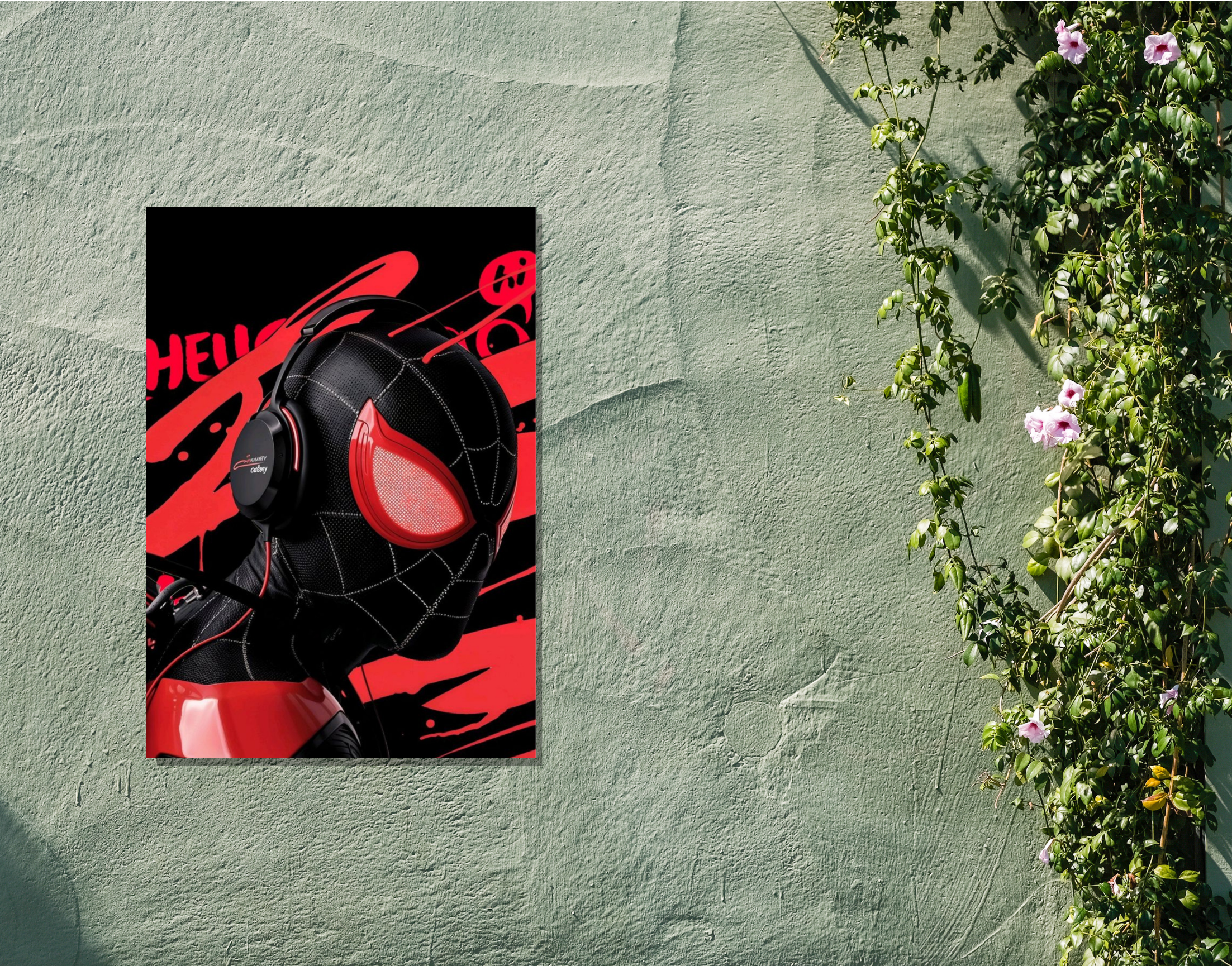 "Spiderman #Headphone On"- Shiny & Sturdy Metallic Poster Art That Pops & Sticks