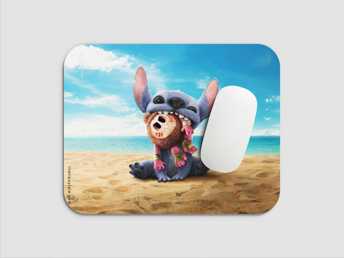 "Stitch on the beach" Mousepad Enhance Your Workspace with Style