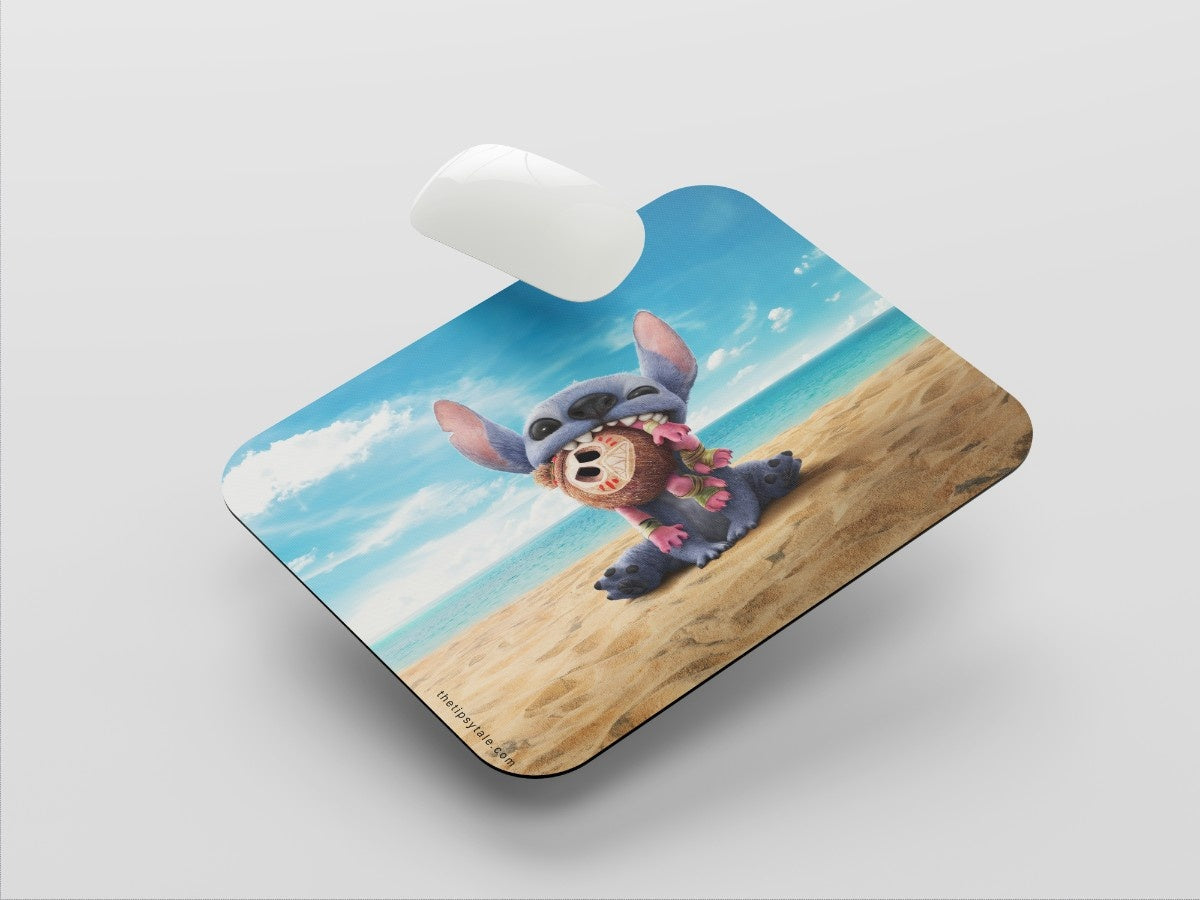 "Stitch on the beach" Mousepad Enhance Your Workspace with Style