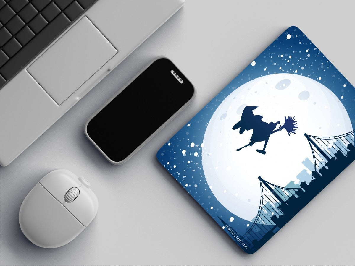 "Flying Witch in the city" Mousepad Enhance Your Workspace with Style
