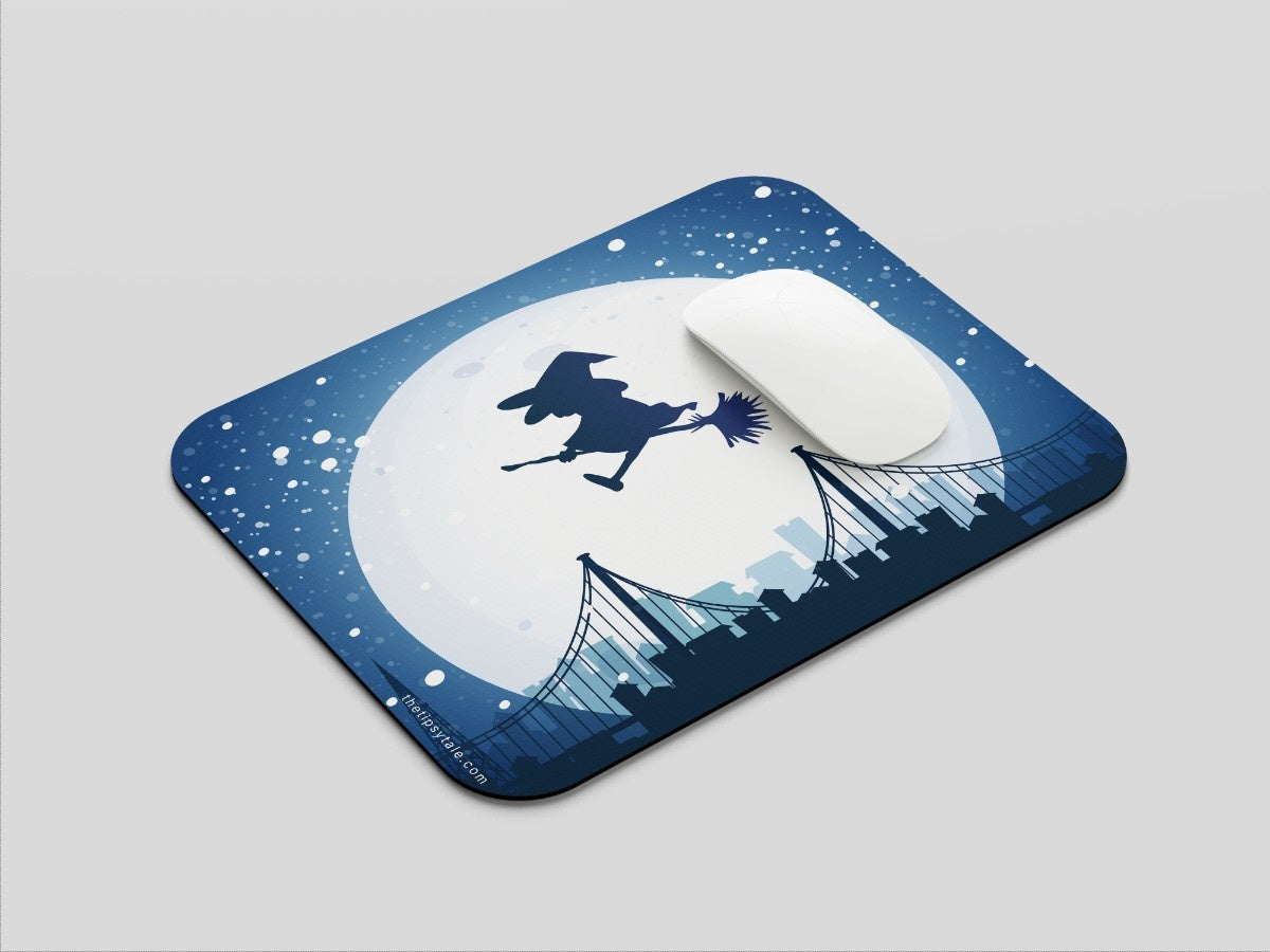"Flying Witch in the city" Mousepad Enhance Your Workspace with Style