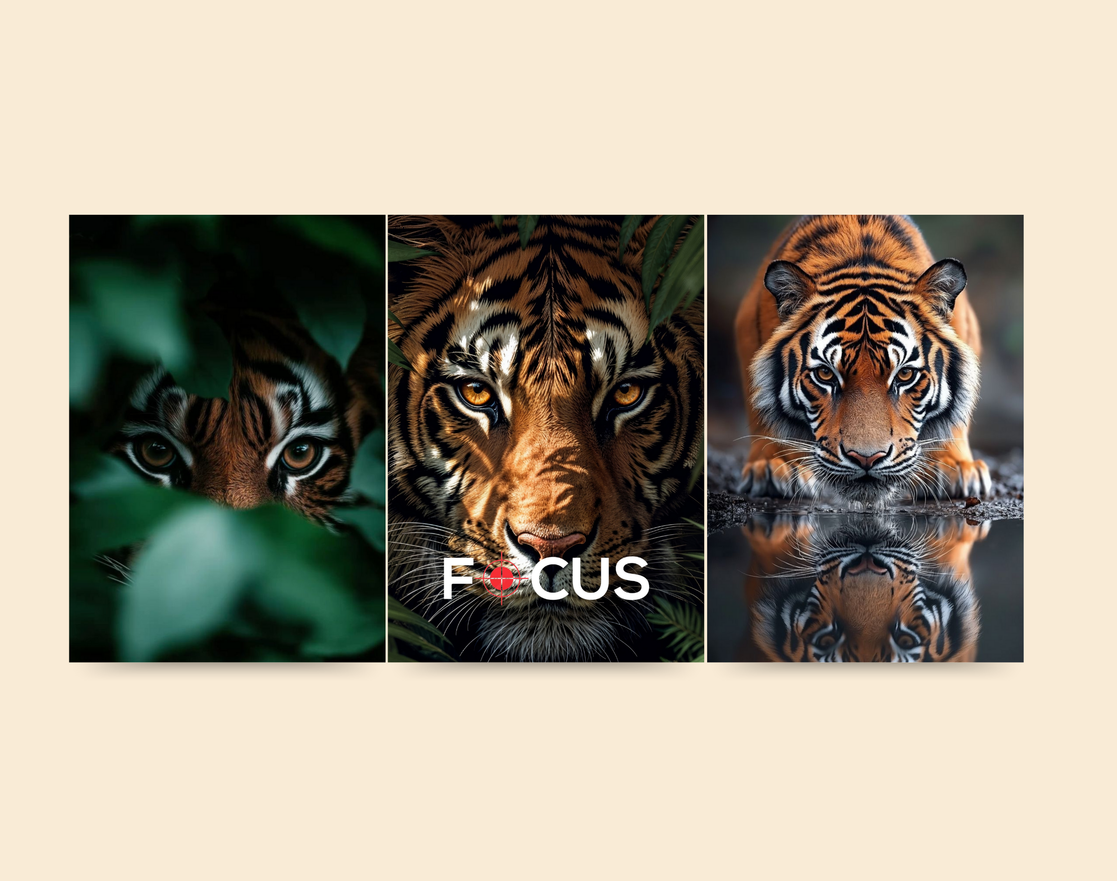 "Tiger In The Wild Combo"- Shiny & Sturdy Metallic Poster Art That Pops & Sticks