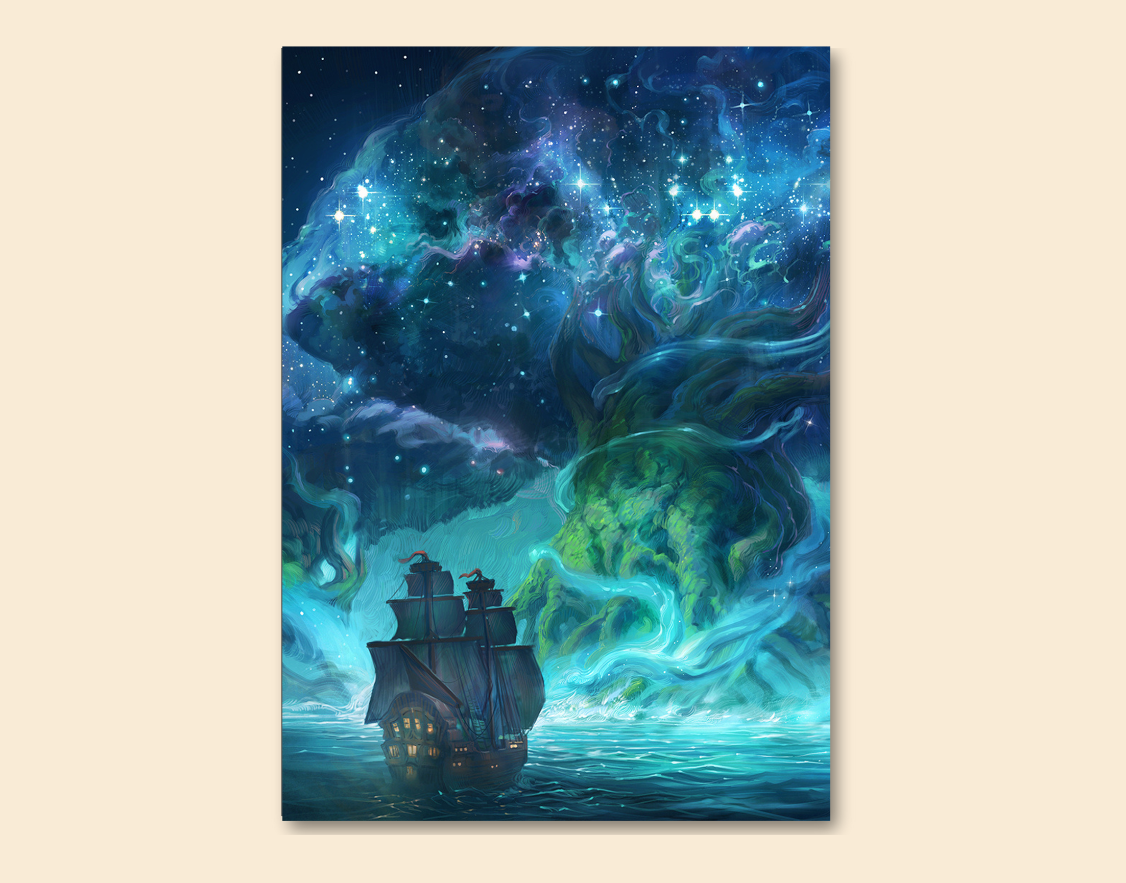 "Magical Night in the Sea"- Shiny & Sturdy Metallic Poster Art That Pops & Sticks