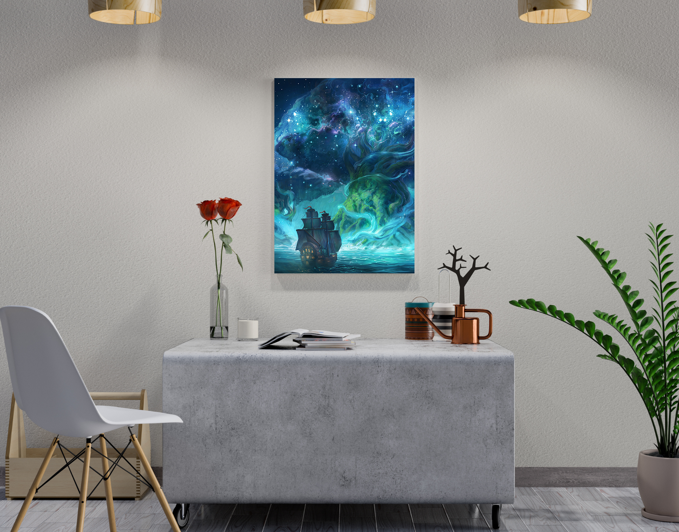 "Magical Night in the Sea"- Shiny & Sturdy Metallic Poster Art That Pops & Sticks