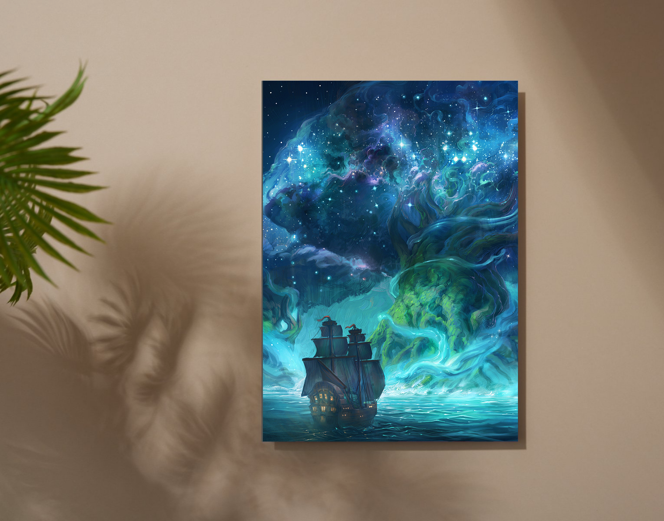 "Magical Night in the Sea"- Shiny & Sturdy Metallic Poster Art That Pops & Sticks