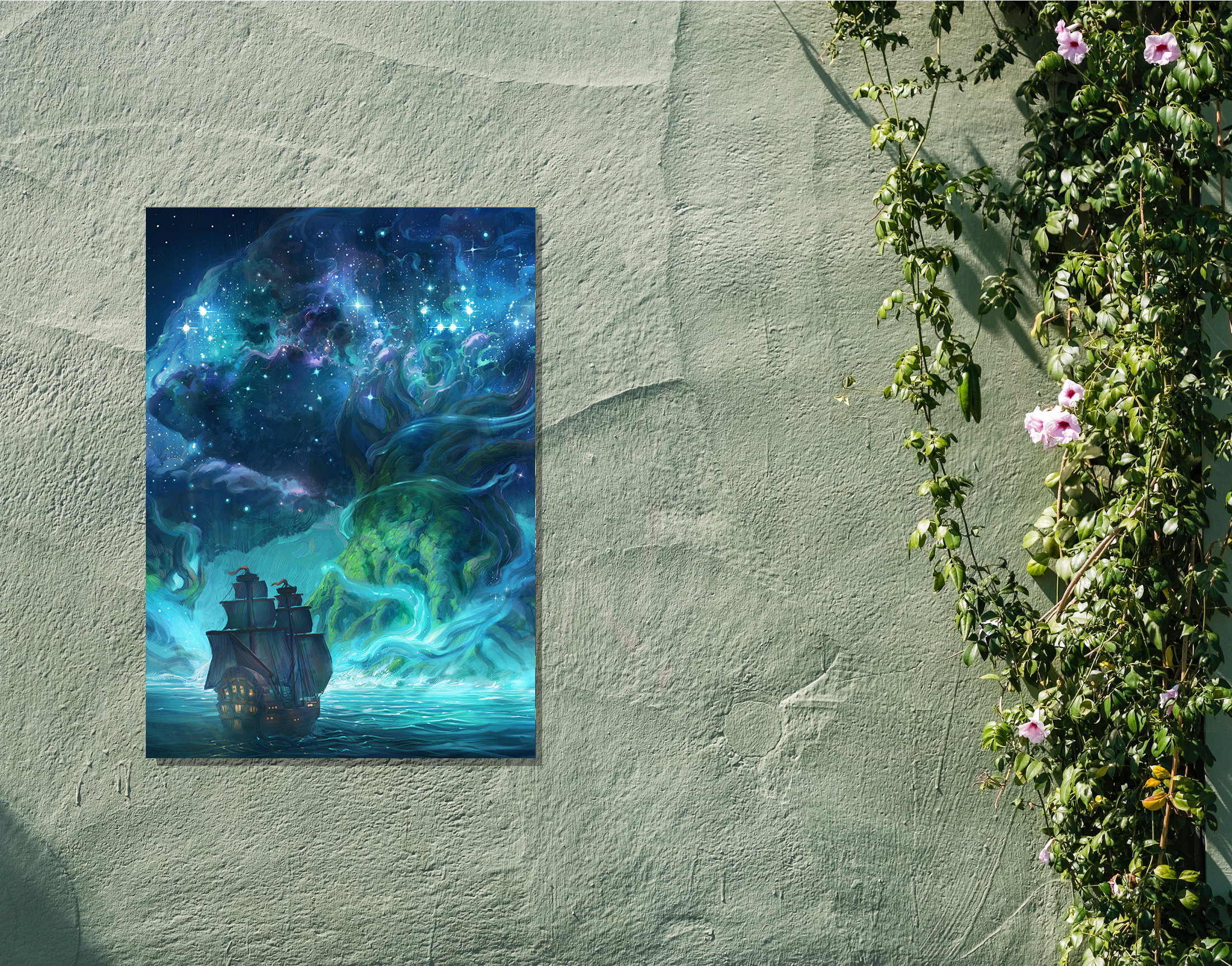 "Magical Night in the Sea"- Shiny & Sturdy Metallic Poster Art That Pops & Sticks