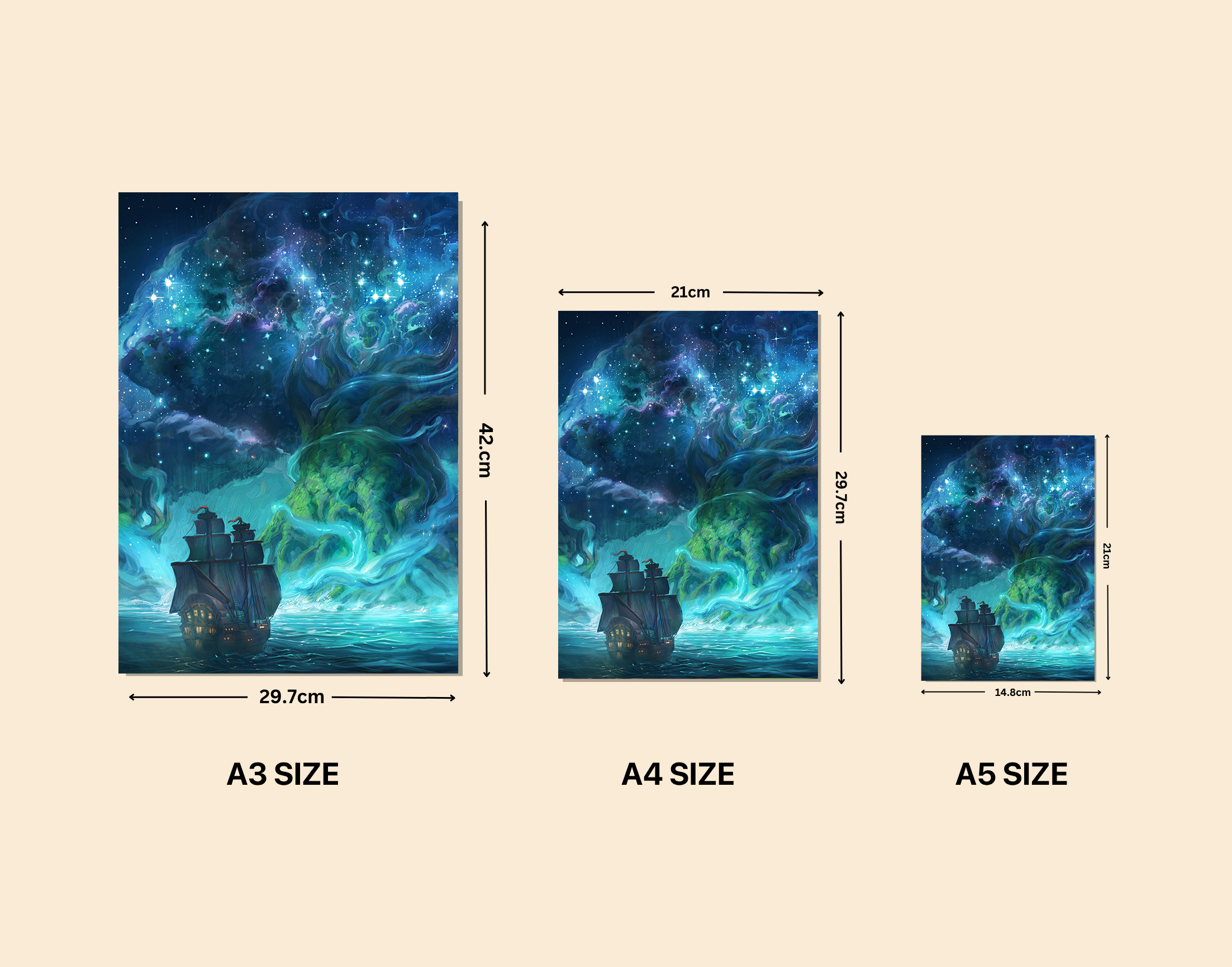 "Magical Night in the Sea"- Shiny & Sturdy Metallic Poster Art That Pops & Sticks