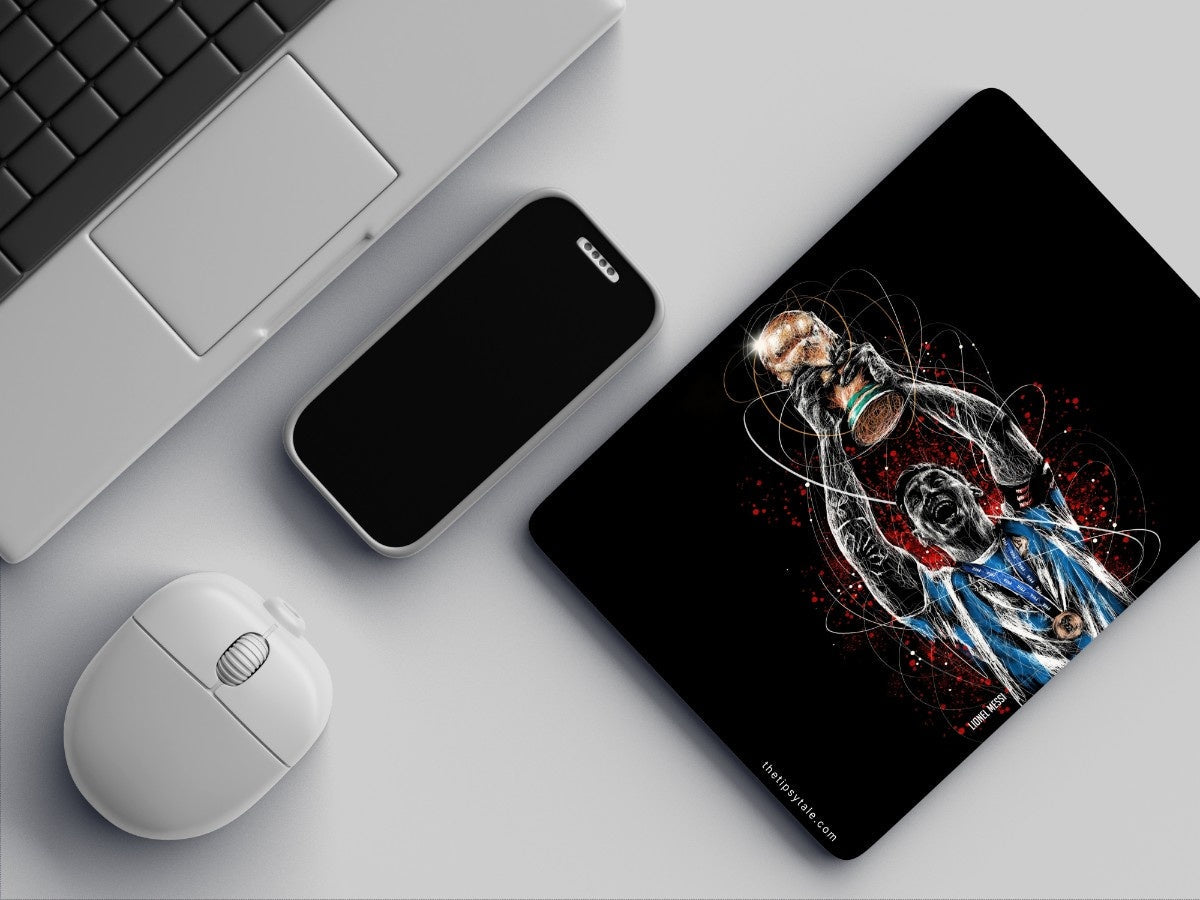"LIONEL MESSI - The Winning Cup " Mousepad Enhance Your Workspace with Style