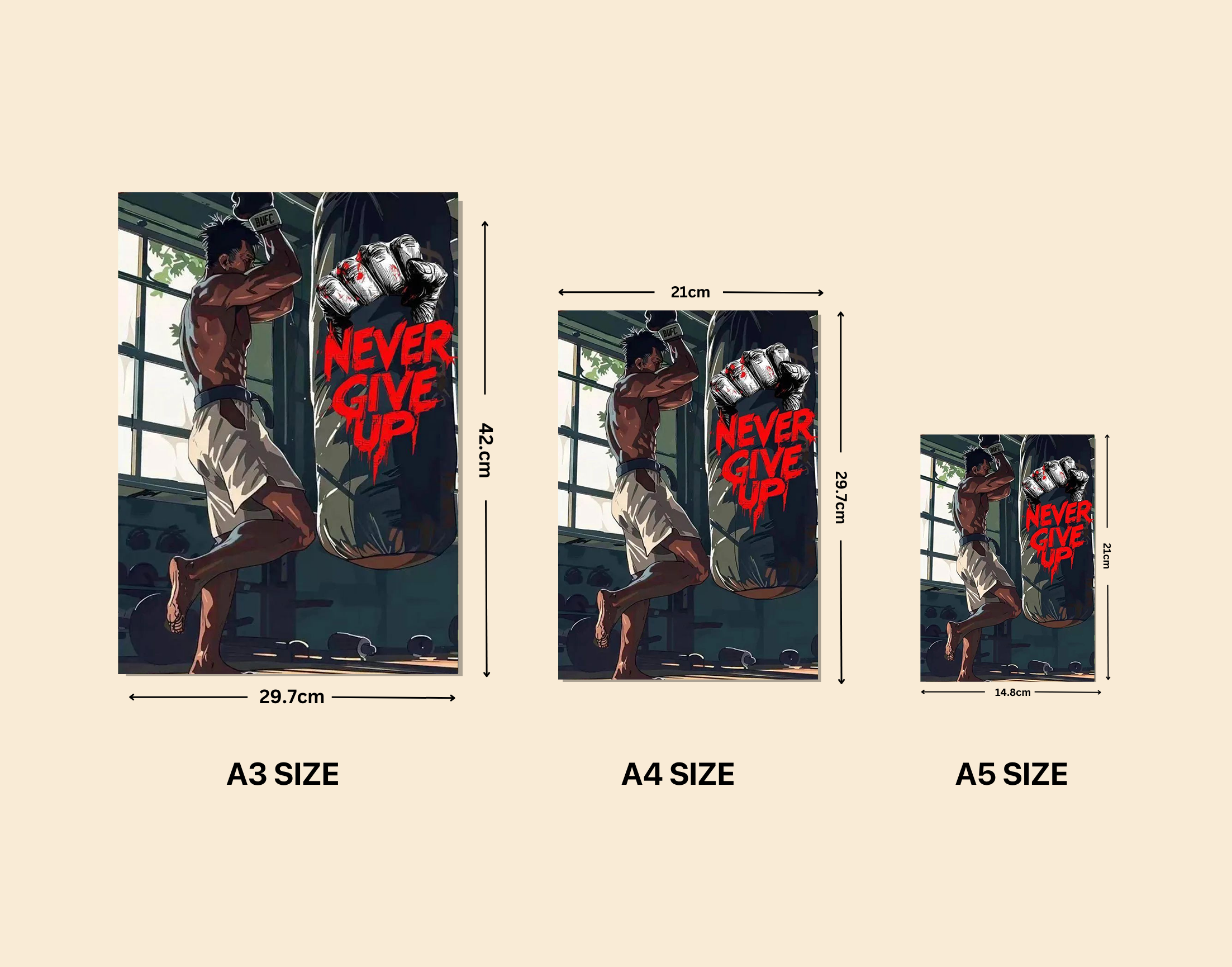 "Never Give Up"- Shiny & Sturdy Metallic Poster Art That Pops & Sticks