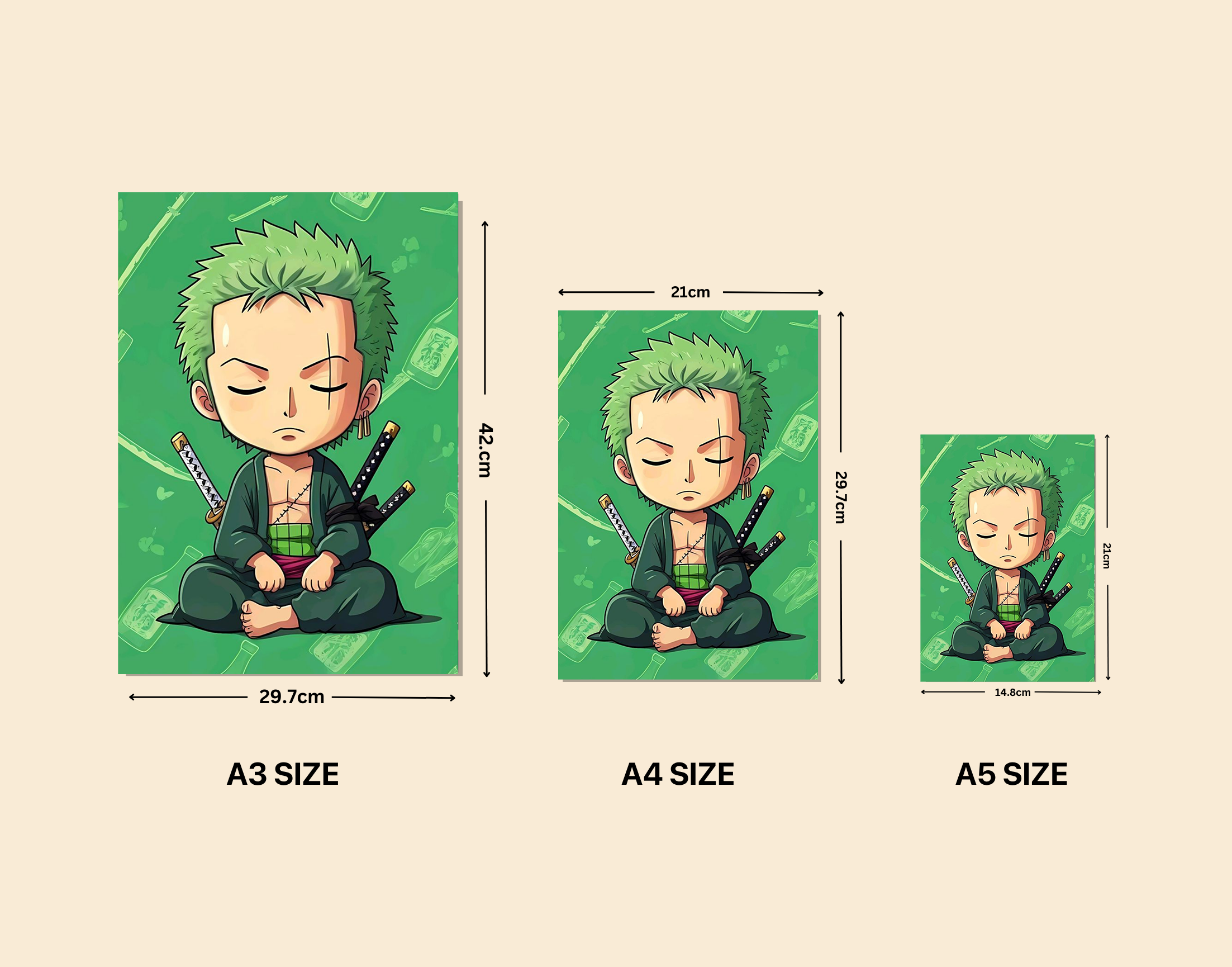 "One Piece: Baby Zoro"- Shiny & Sturdy Metallic Poster Art That Pops & Sticks