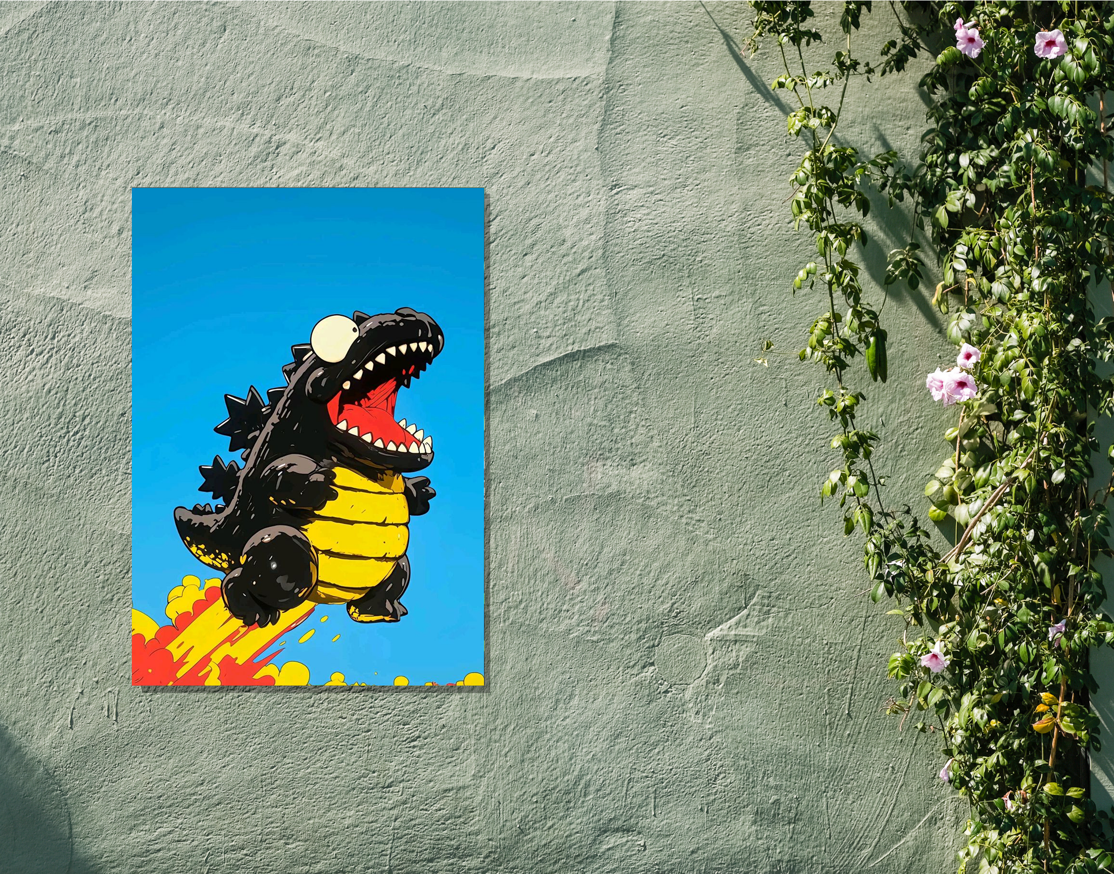 "Baby Dino in the Sky"- Shiny & Sturdy Metallic Poster Art That Pops & Sticks