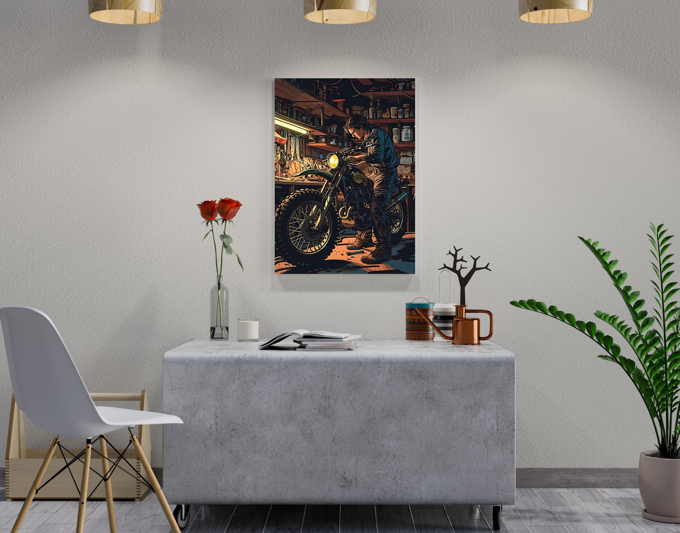 "Bike Lover- Garage Time"- Shiny & Sturdy Metallic Poster Art That Pops & Sticks