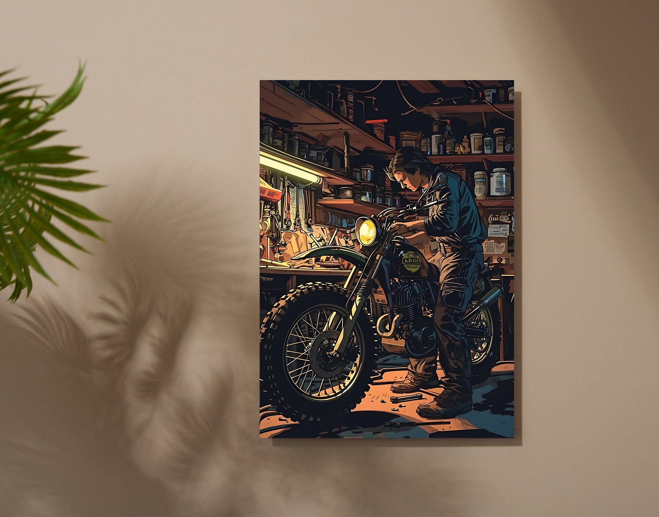 "Bike Lover- Garage Time"- Shiny & Sturdy Metallic Poster Art That Pops & Sticks