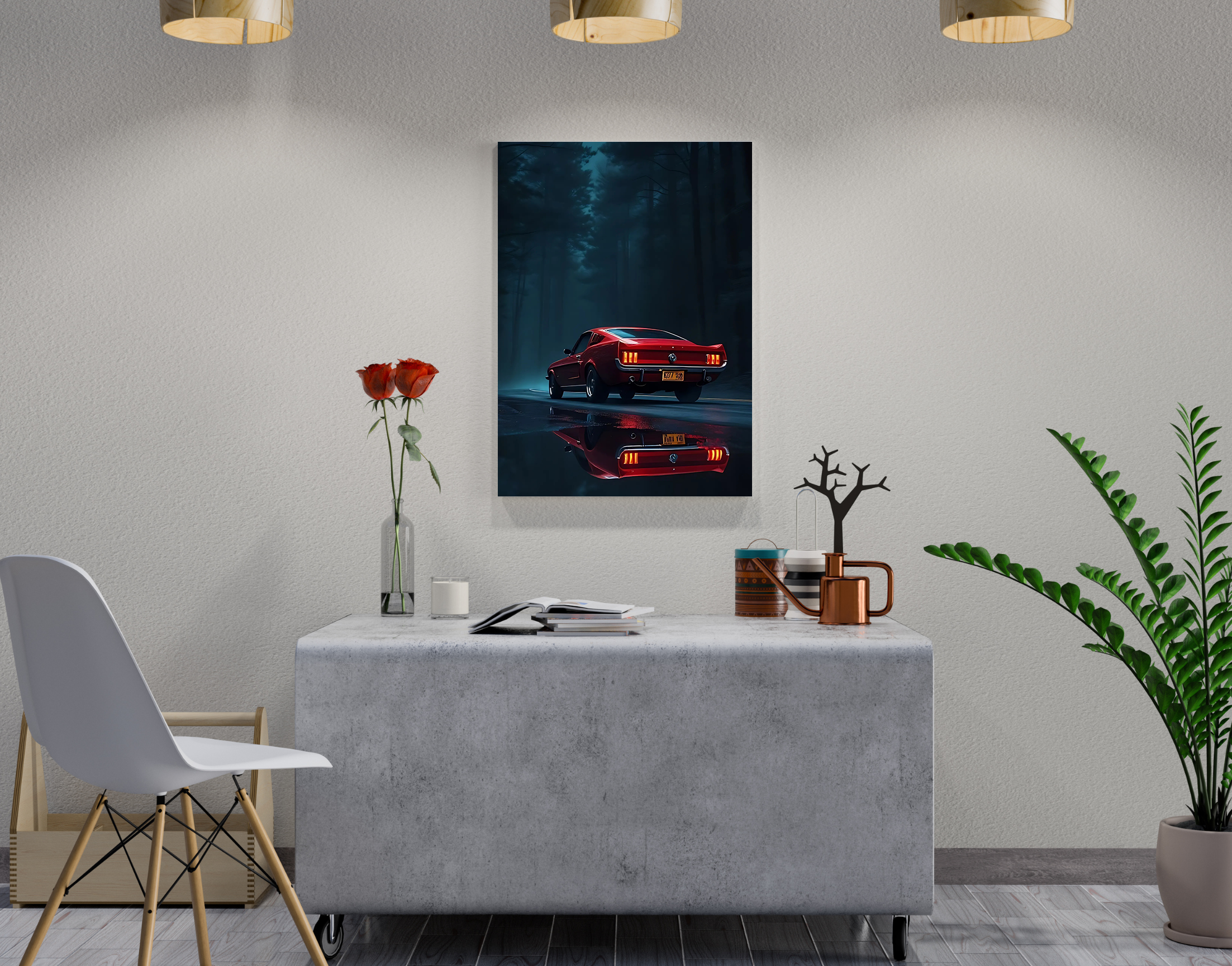 "Classic Mustang- Night Drive"- Shiny & Sturdy Metallic Poster Art That Pops & Sticks