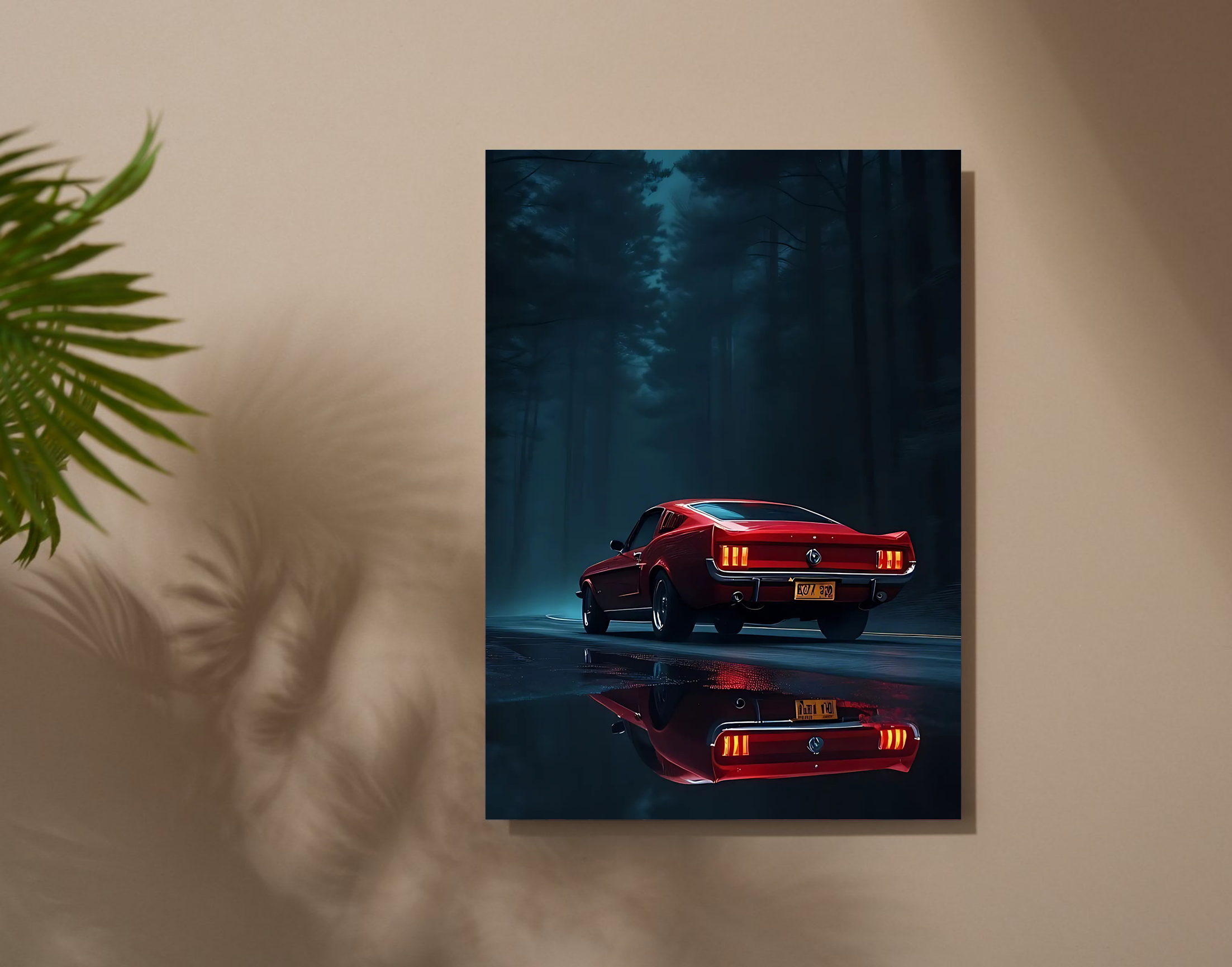 "Classic Mustang- Night Drive"- Shiny & Sturdy Metallic Poster Art That Pops & Sticks
