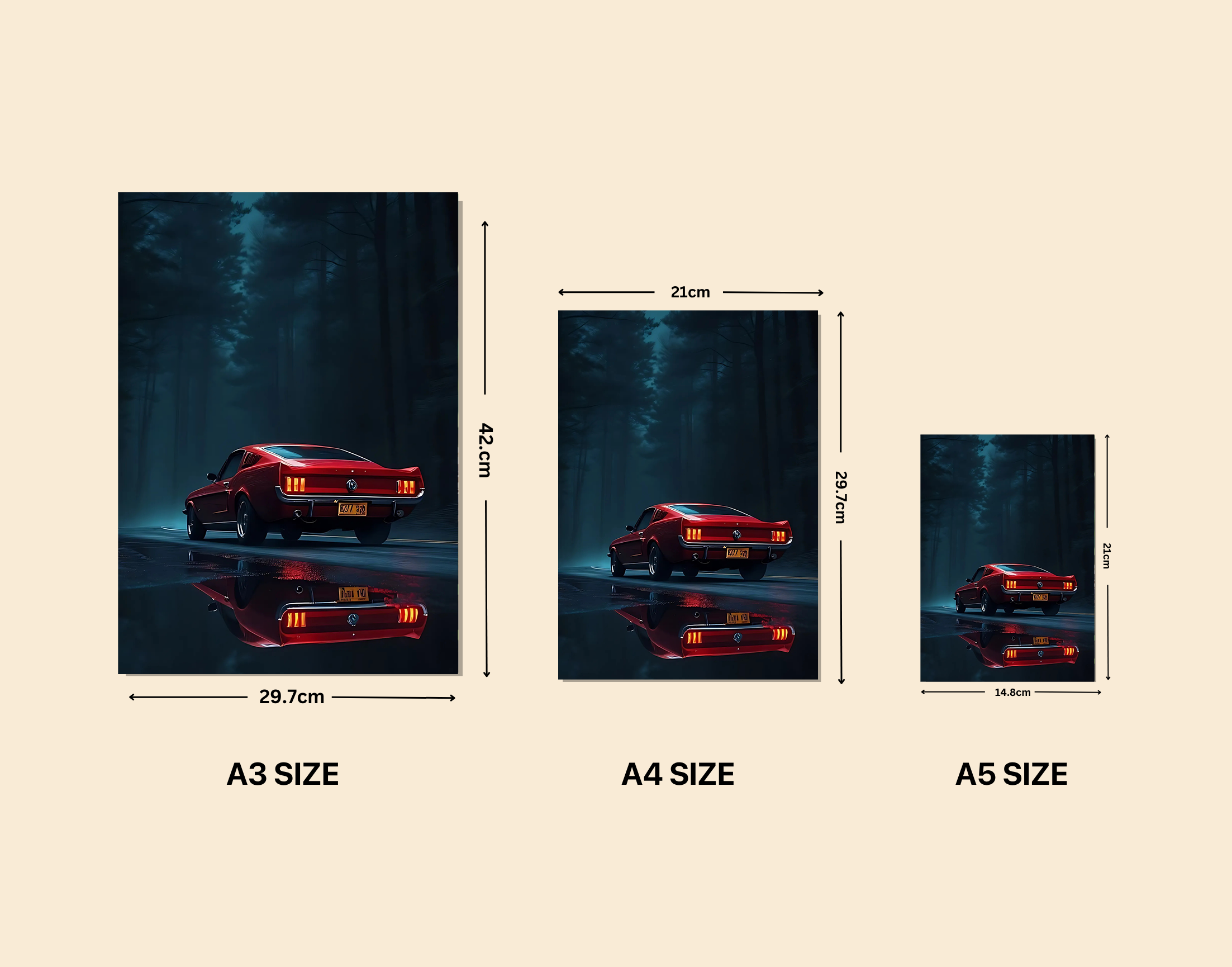 "Classic Mustang- Night Drive"- Shiny & Sturdy Metallic Poster Art That Pops & Sticks