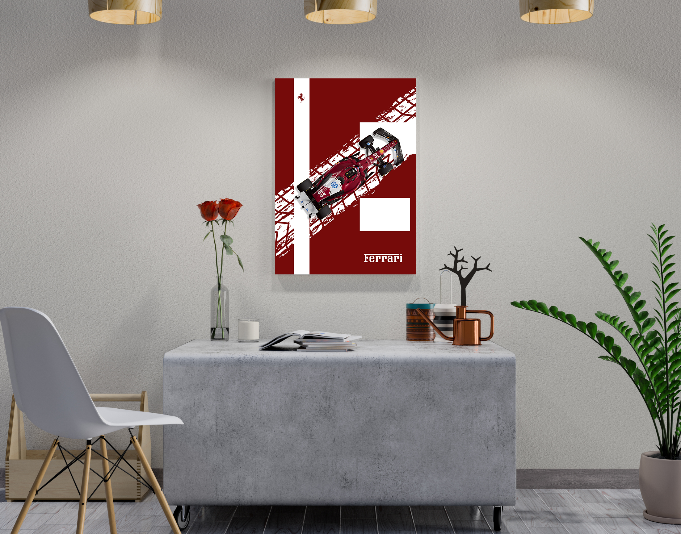 "RACING RED #SCUDERIA FERRARI"- Shiny & Sturdy Metallic Poster Art That Pops & Sticks