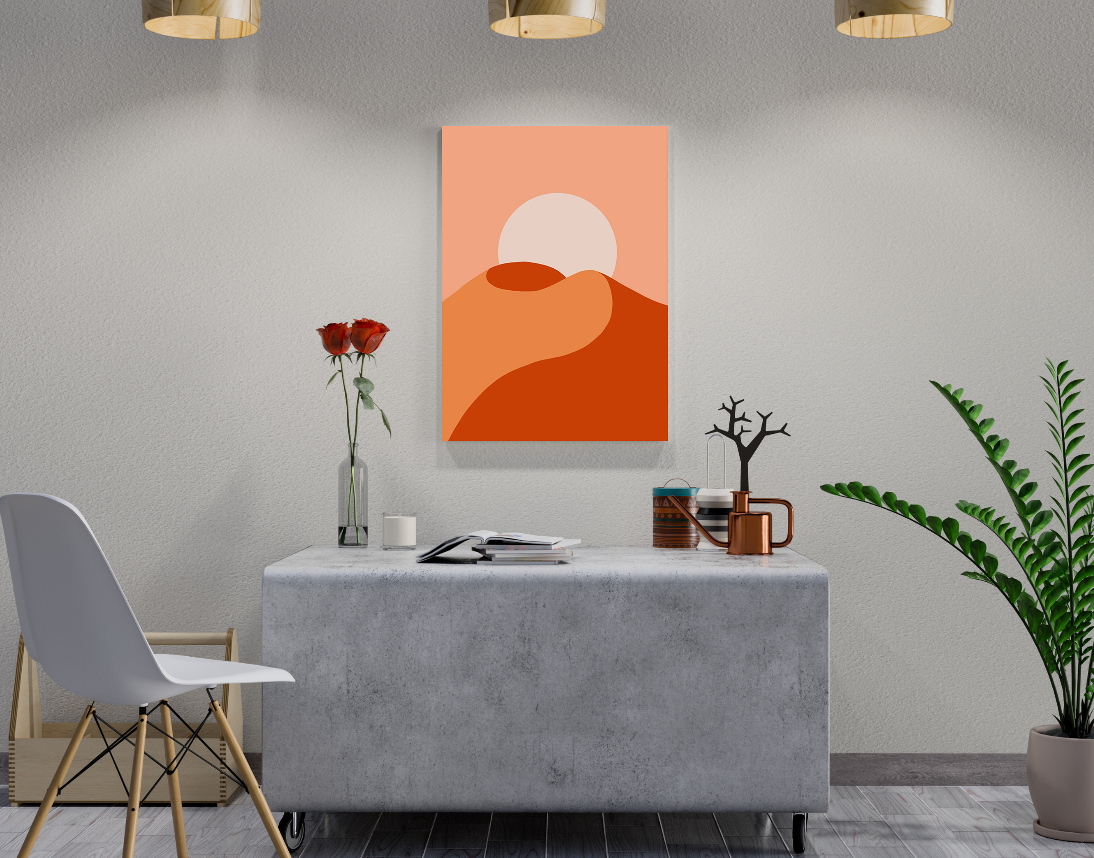 "Moon and Mountains: Day View"- Shiny & Sturdy Metallic Poster Art That Pops & Sticks