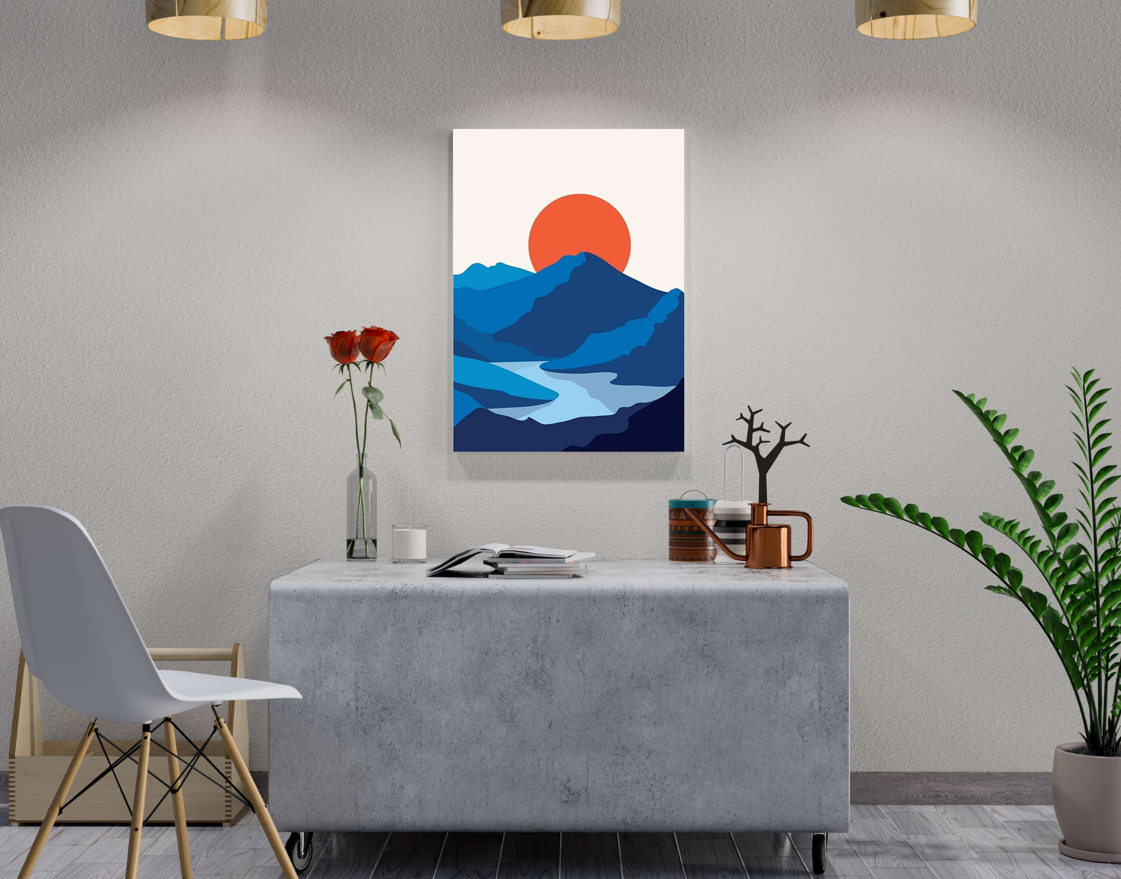 "Moon and Mountains-Evening View"- Shiny & Sturdy Metallic Poster Art That Pops & Sticks