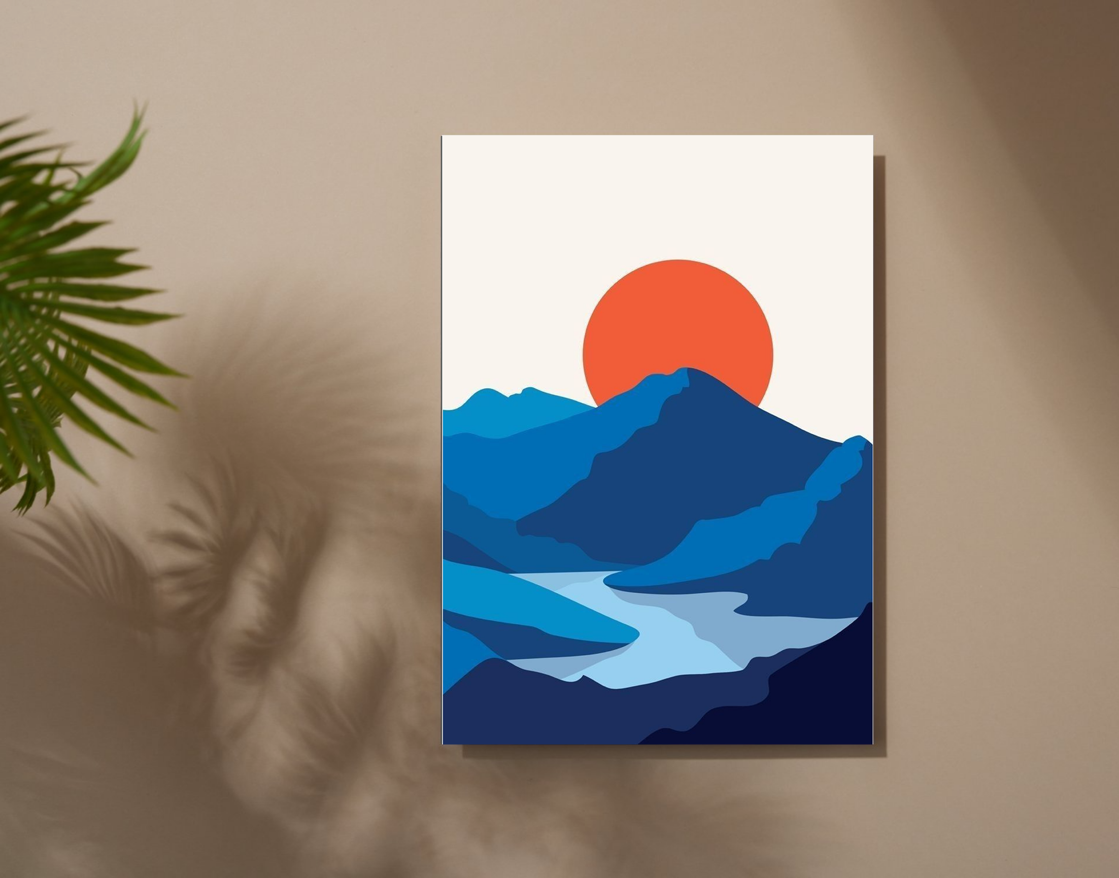 "Moon and Mountains-Evening View"- Shiny & Sturdy Metallic Poster Art That Pops & Sticks