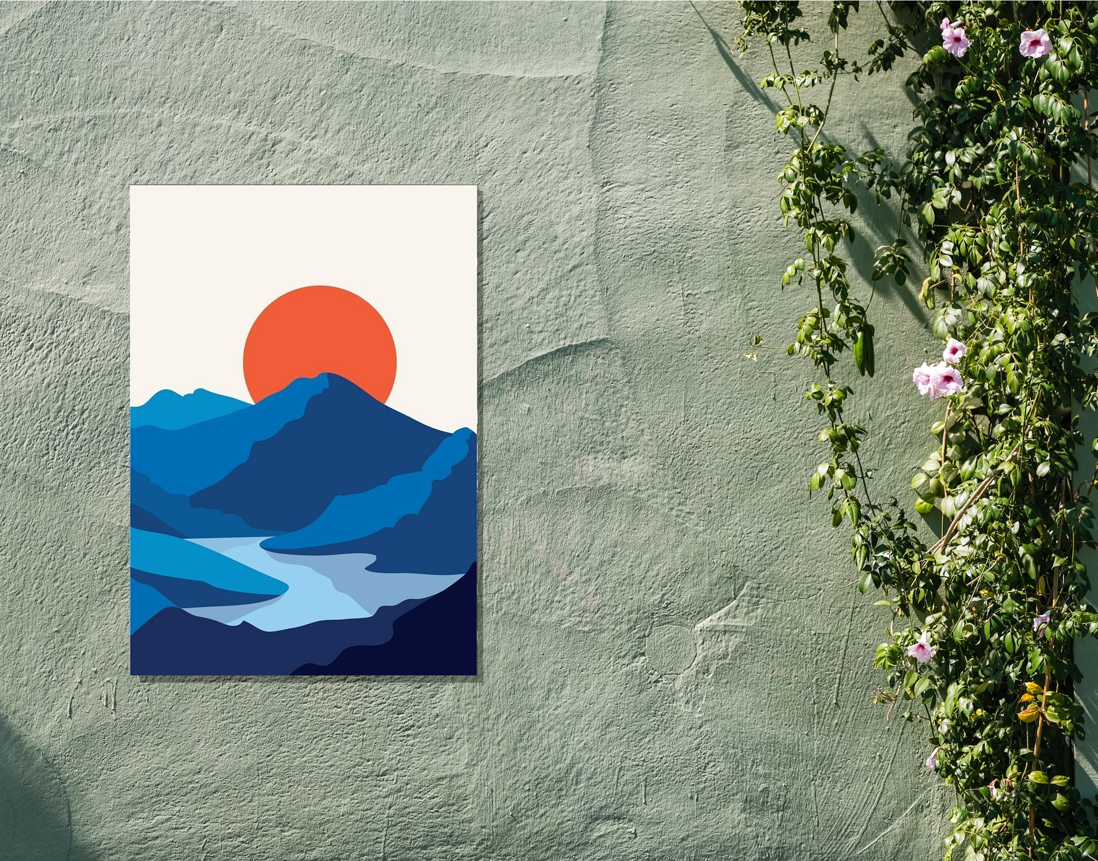 "Moon and Mountains-Evening View"- Shiny & Sturdy Metallic Poster Art That Pops & Sticks
