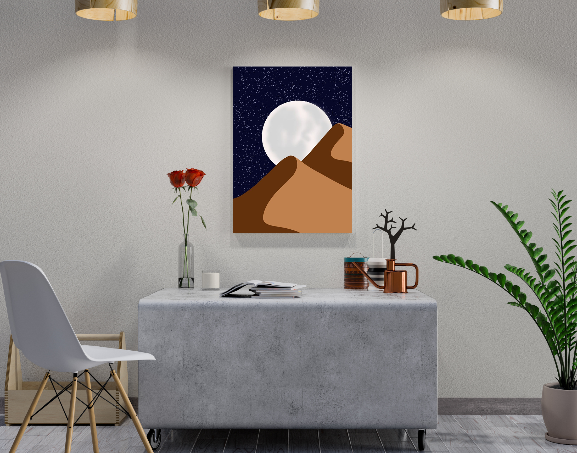 "Moon and Mountains-Night View"- Shiny & Sturdy Metallic Poster Art That Pops & Sticks