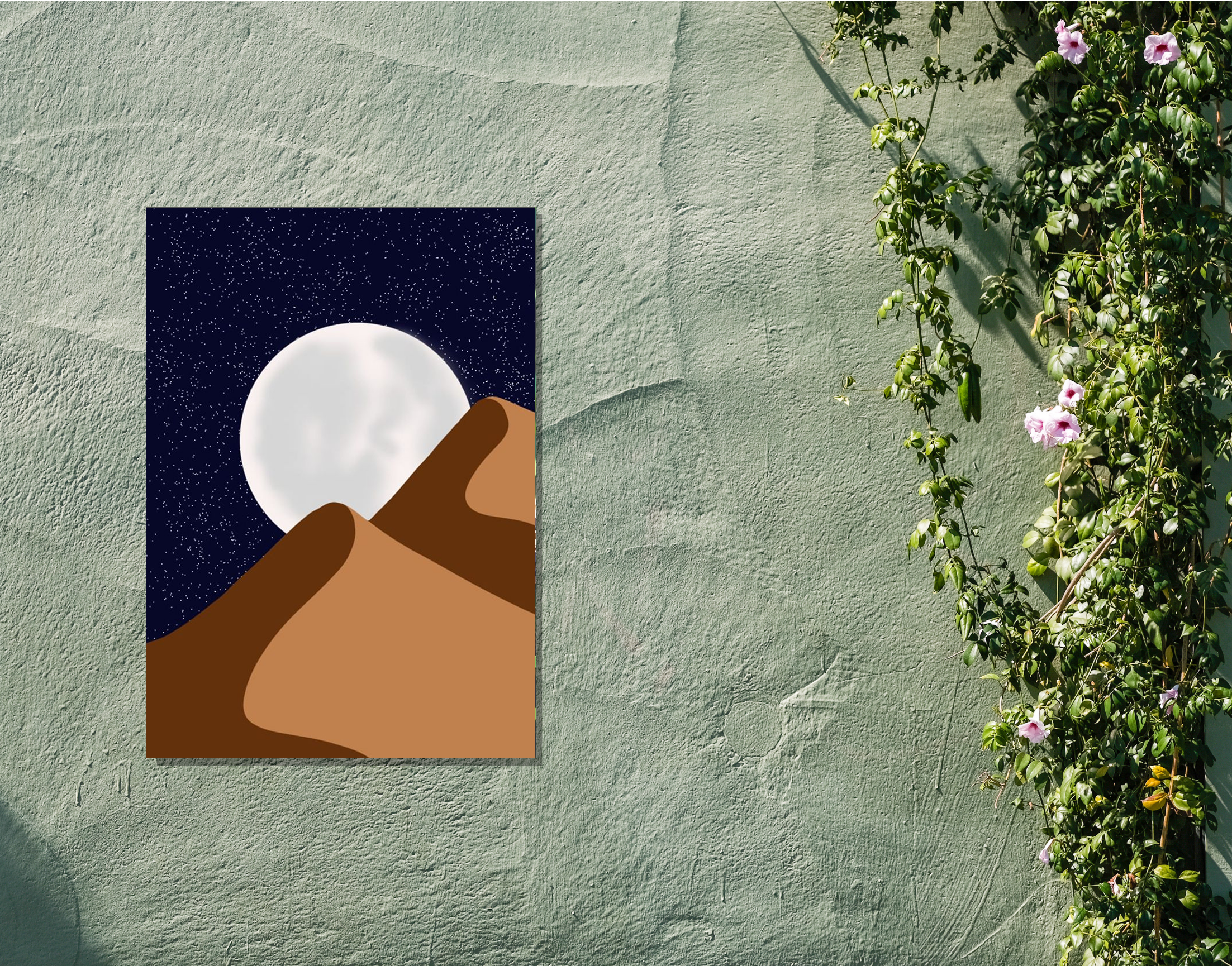 "Moon and Mountains-Night View"- Shiny & Sturdy Metallic Poster Art That Pops & Sticks
